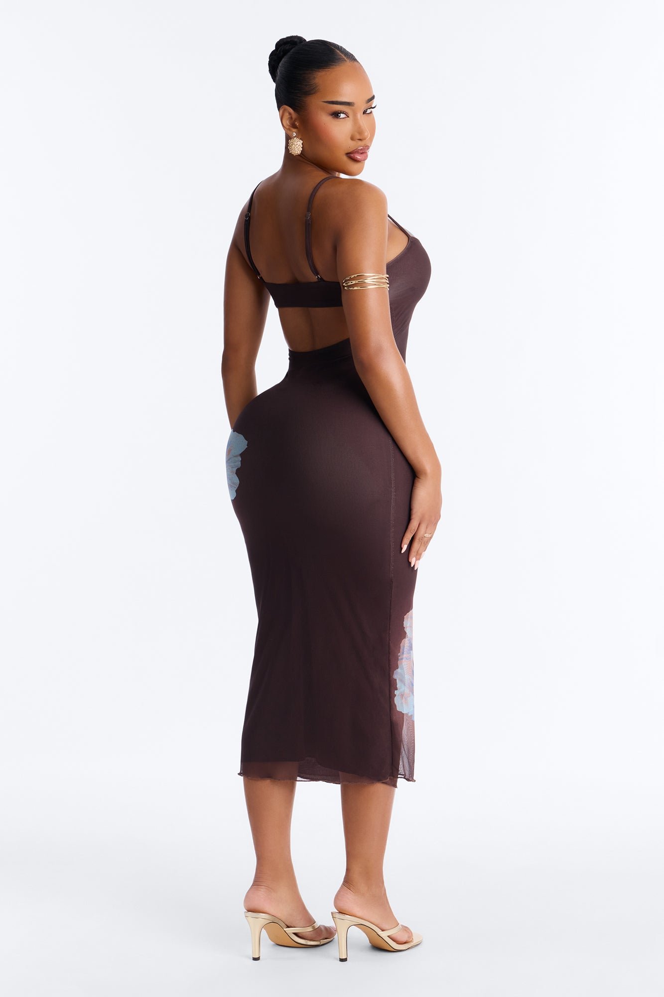 Betsy Floral Mesh Maxi Dress - Brown/combo