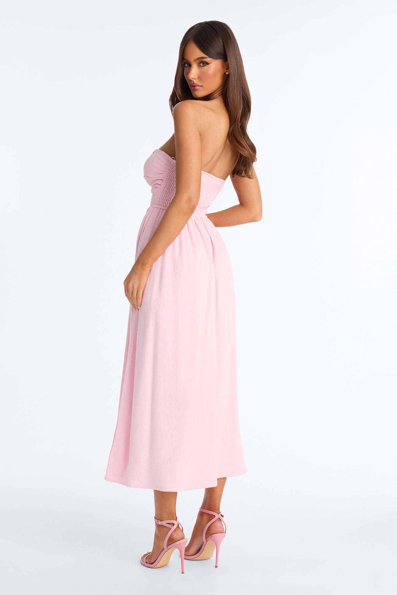 Marilyn Strapless Twist Midi Dress - Pink