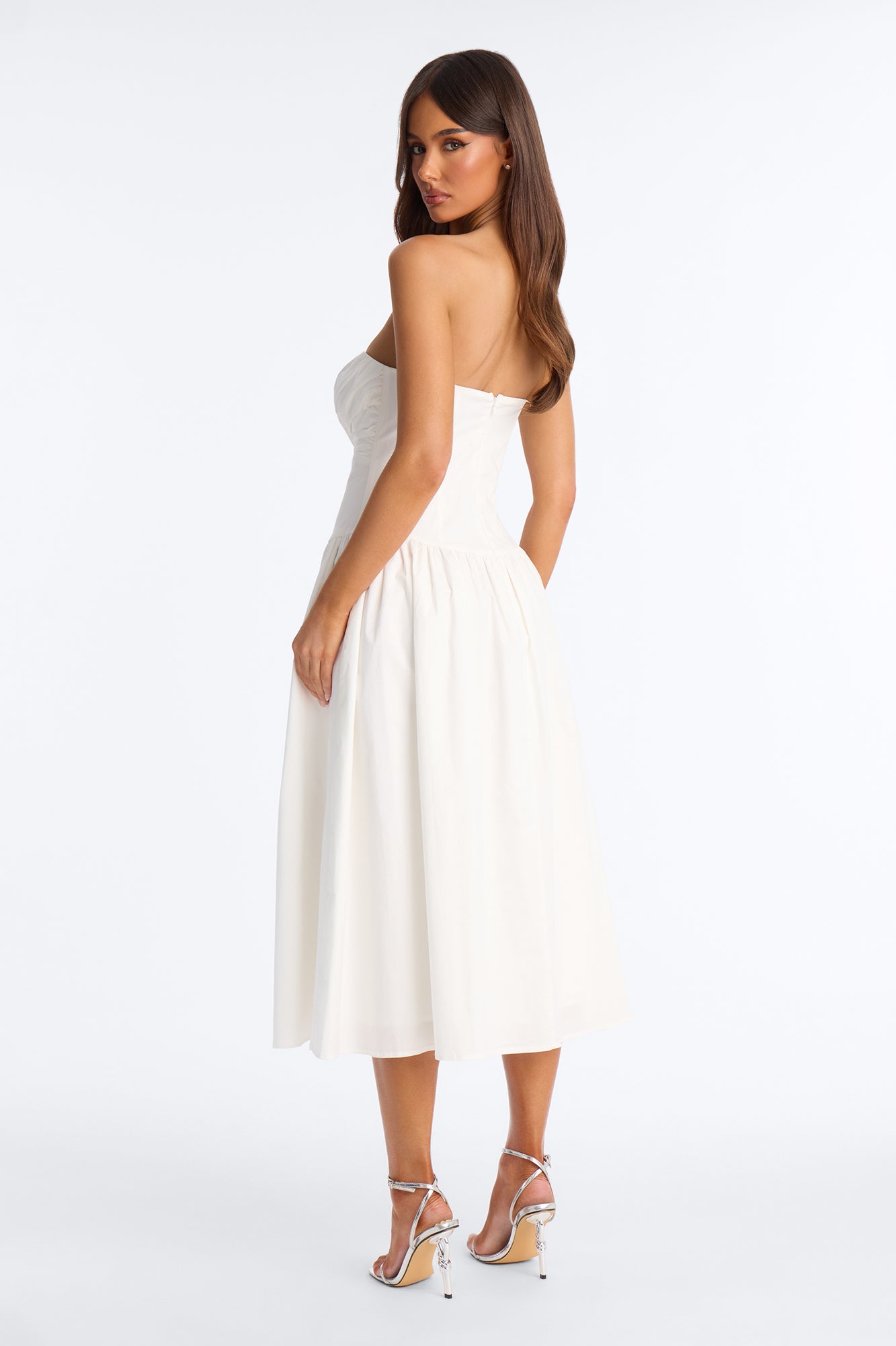 Jana Strapless Pleated Midi Dress - White