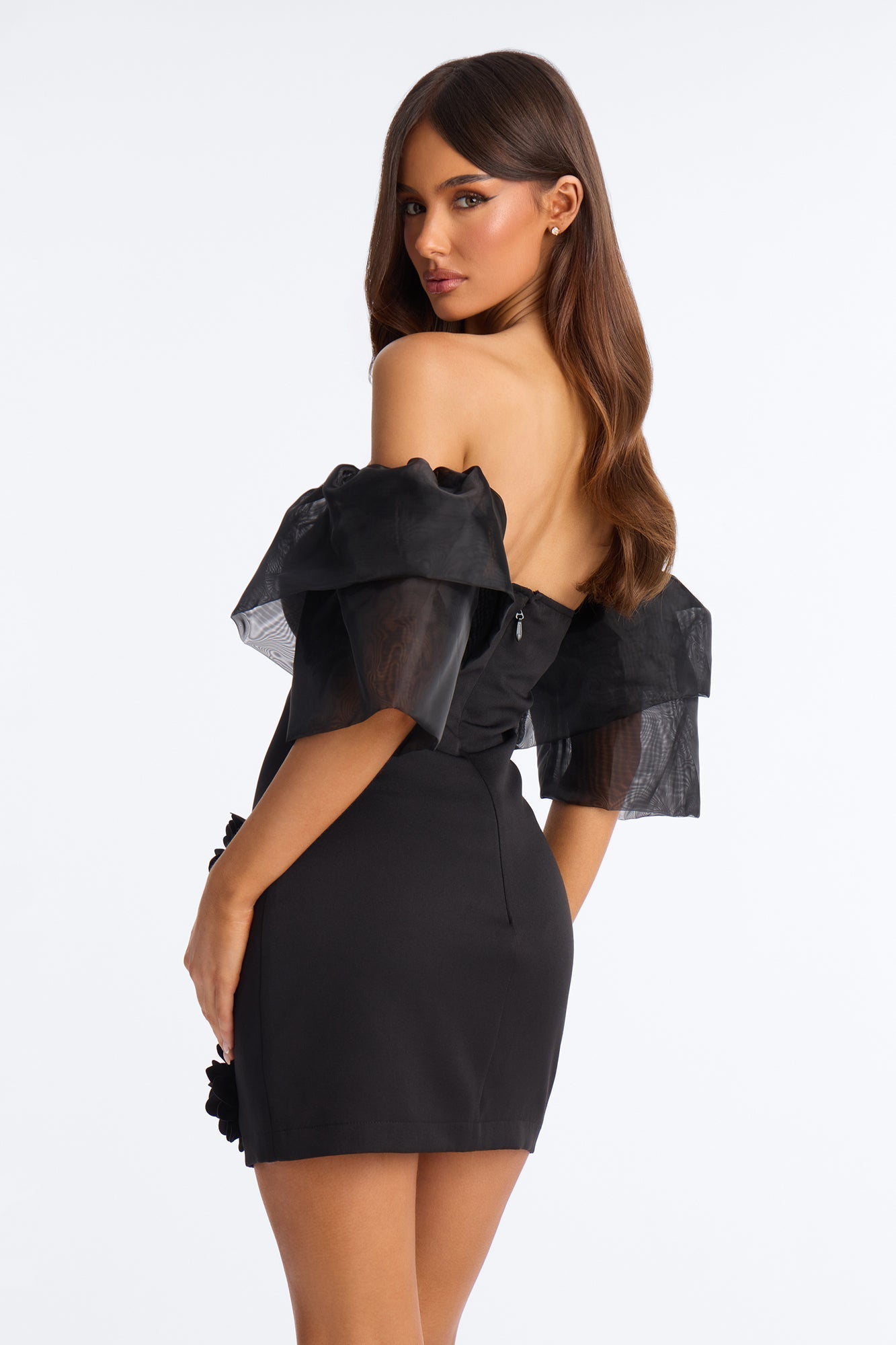 Celine Ruffle Sleeve Mini Dress - Black