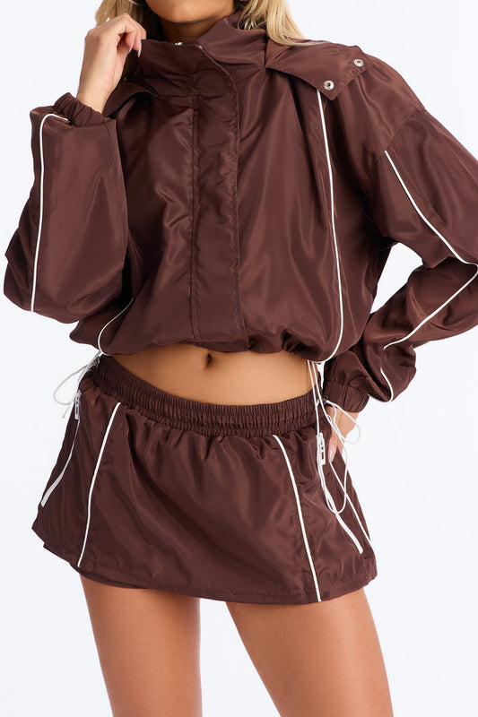 Keep It Lowkey Windbreaker Contrast Mini Skort - Brown/combo
