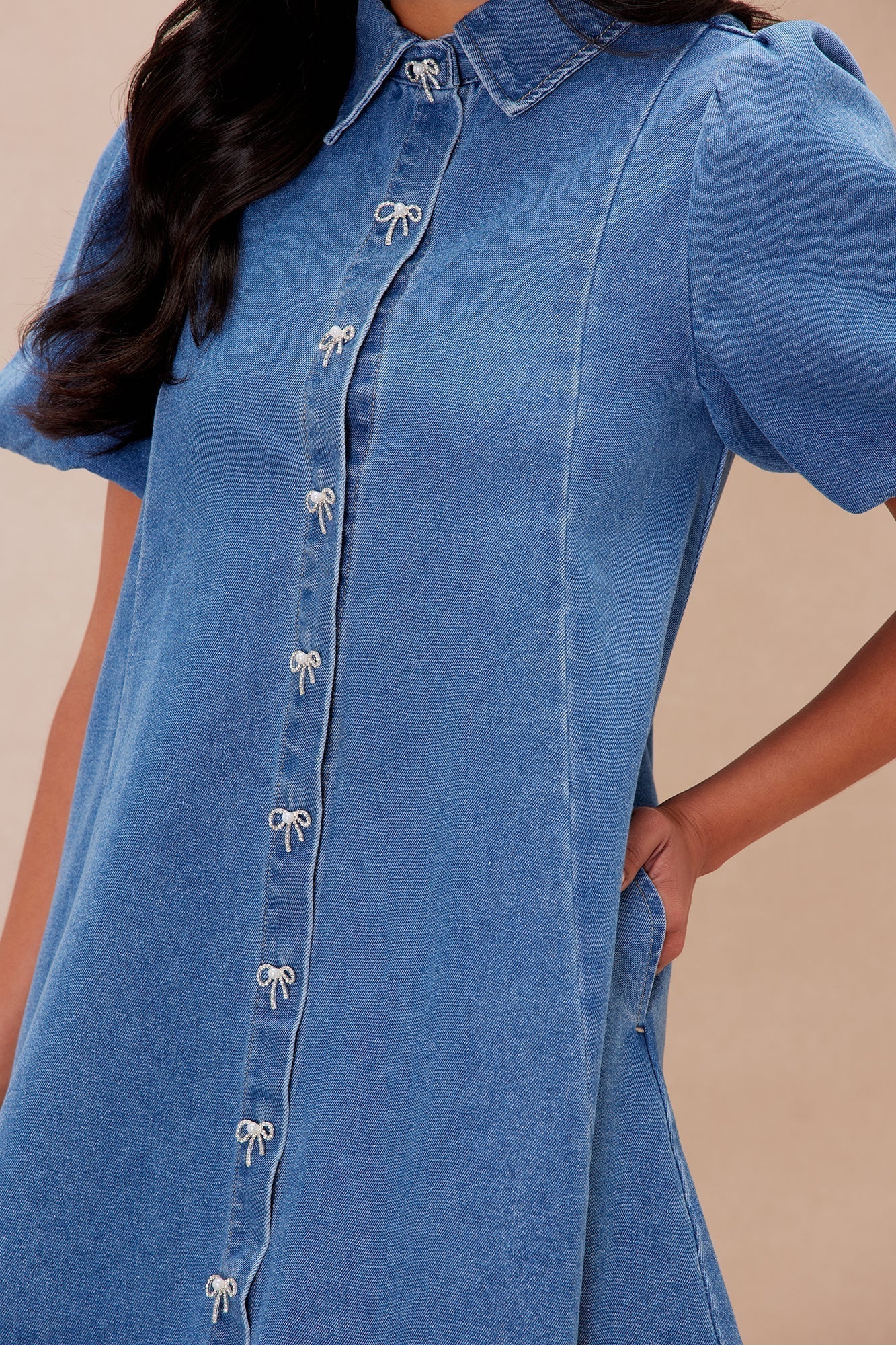 Maribella Denim Mini Dress - Medium Wash