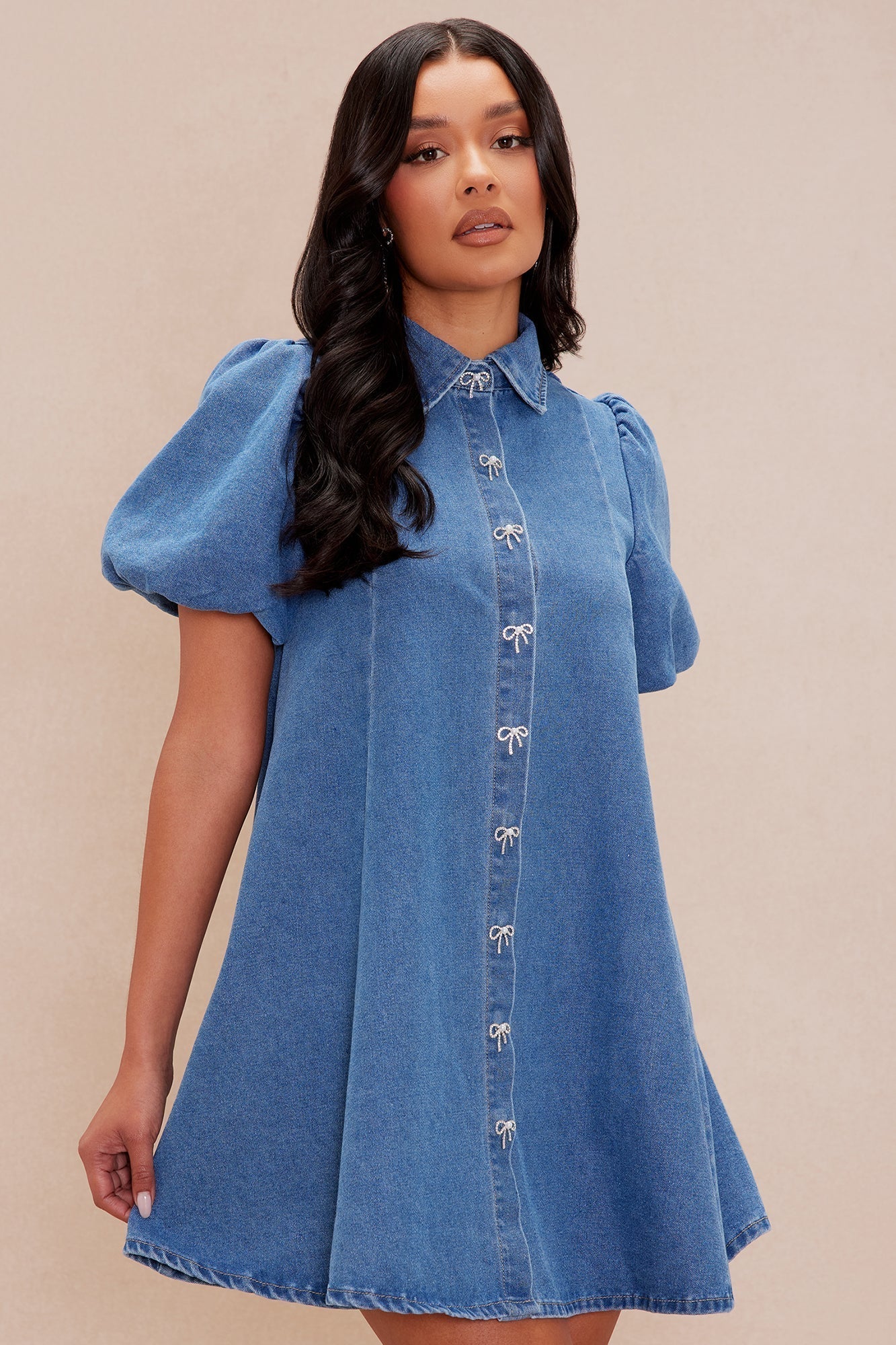 Maribella Denim Mini Dress - Medium Wash
