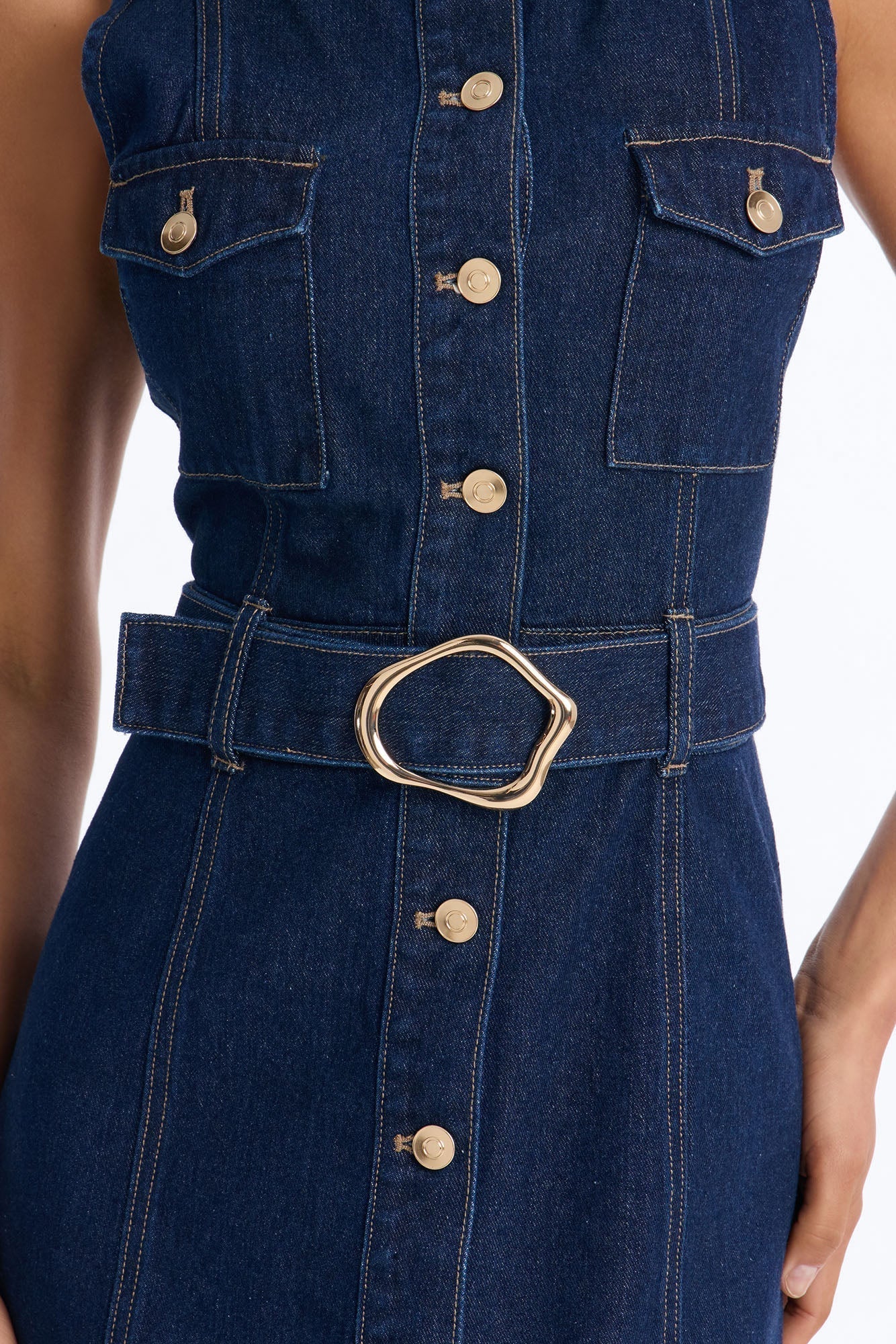 Isla Belted Denim Midi Dress - Dark Wash
