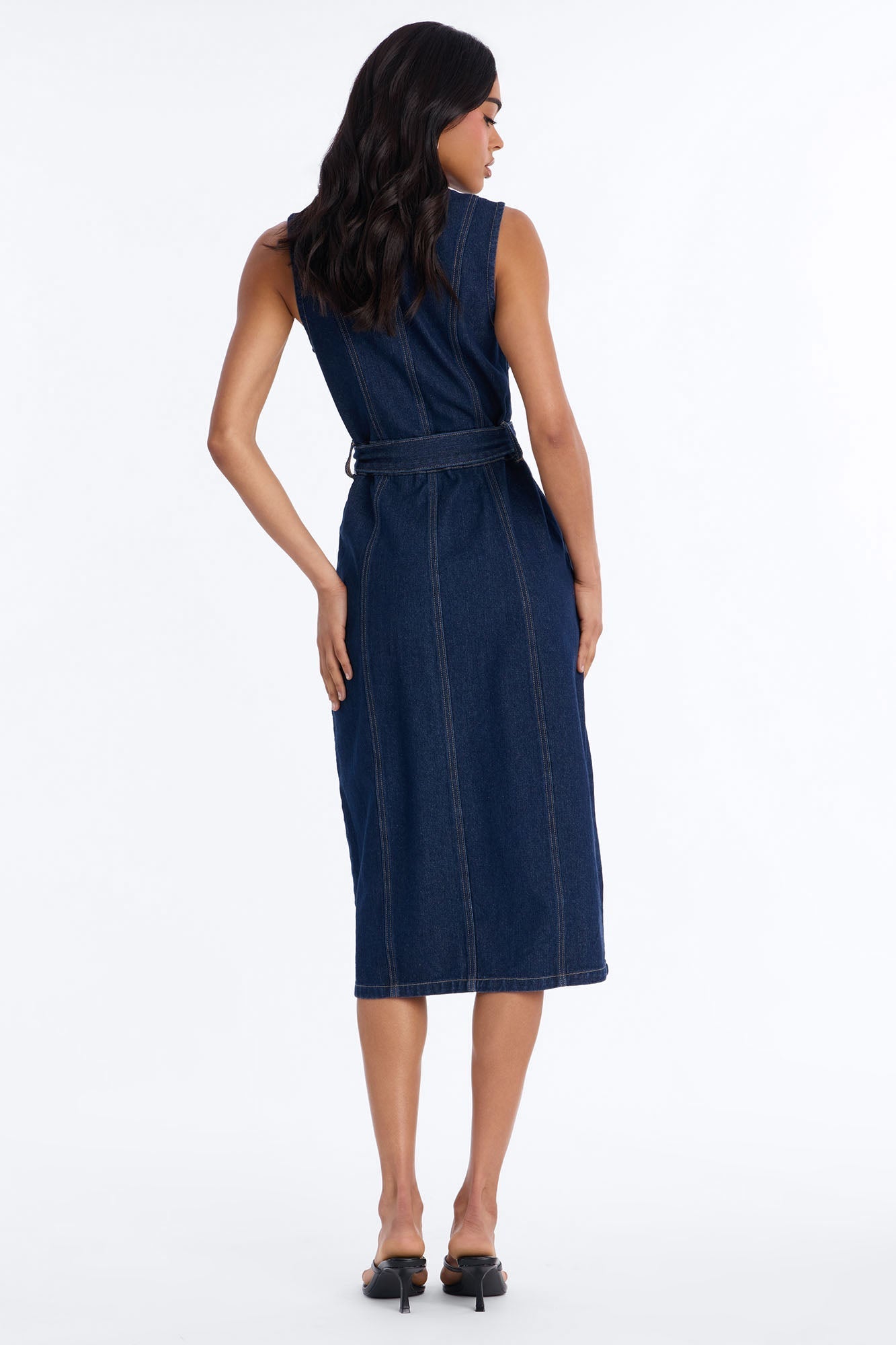 Isla Belted Denim Midi Dress - Dark Wash