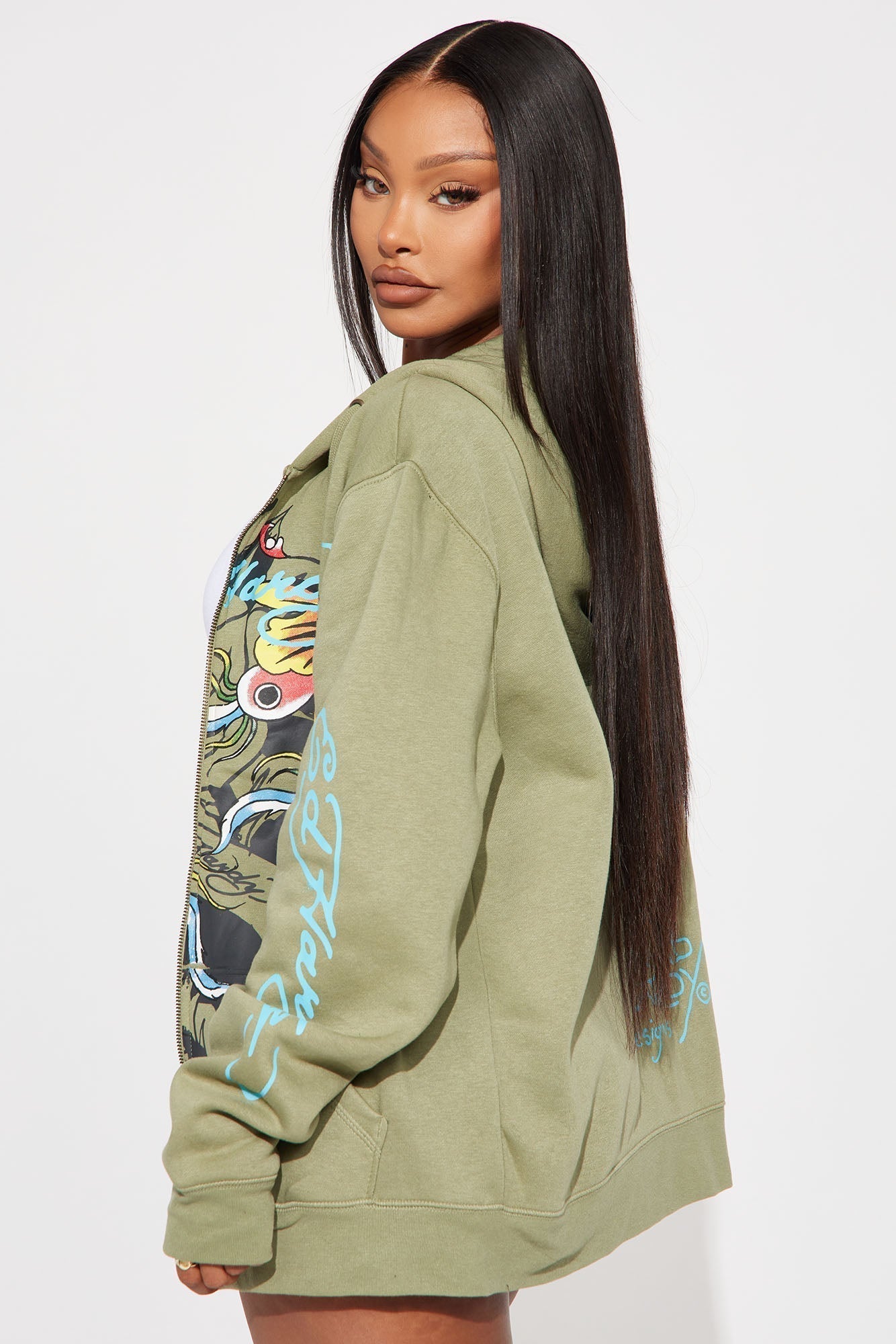 Ed Hardy Butterfly Zip Up Hoodie - Sage