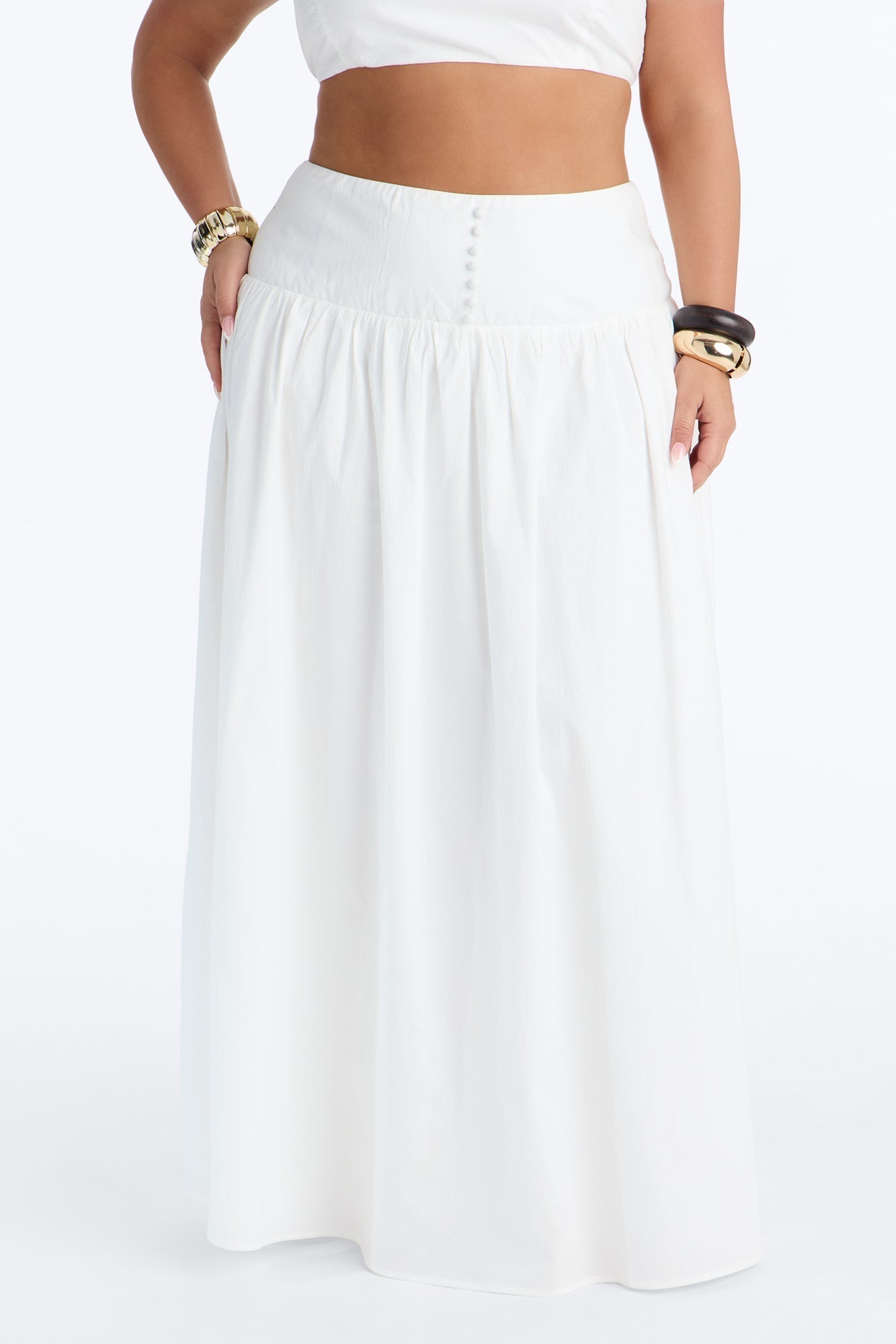 Brigitte Poplin Drop Waist Maxi Skirt - White