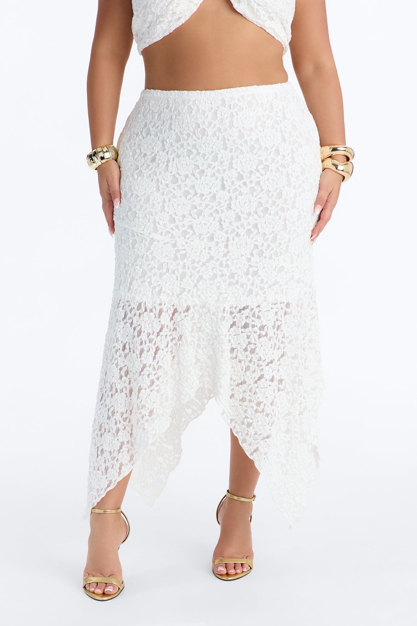 Summer Romance Asymmetrical Lace Maxi Skirt - Ivory