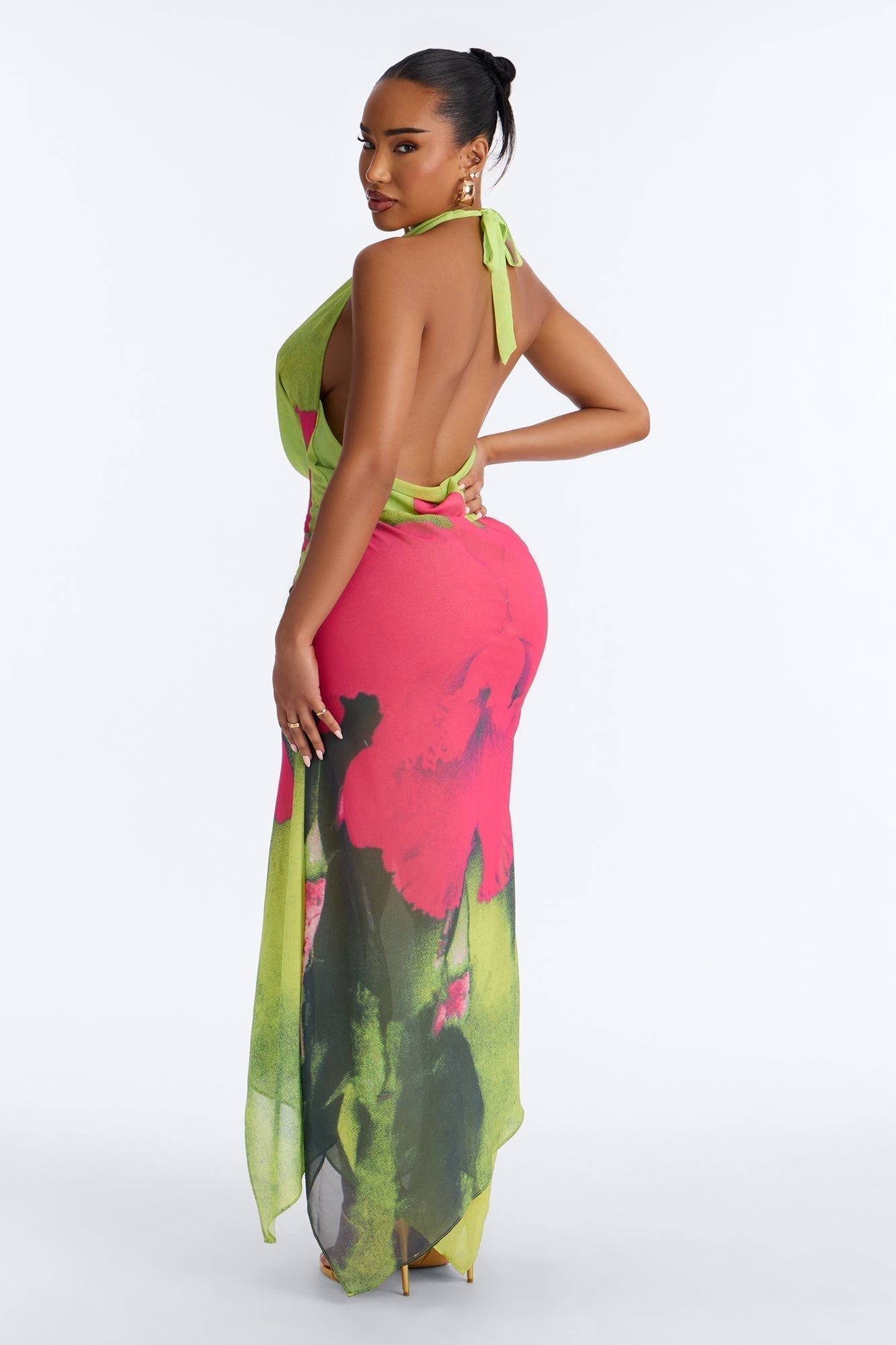 Catalina Floral Chiffon Maxi Dress - Green/combo