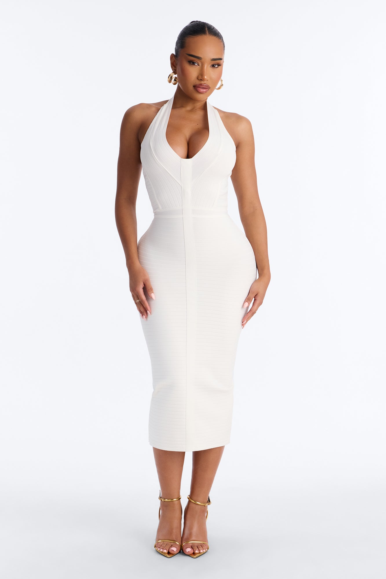 Diana Halter Bandage Midi Dress - White