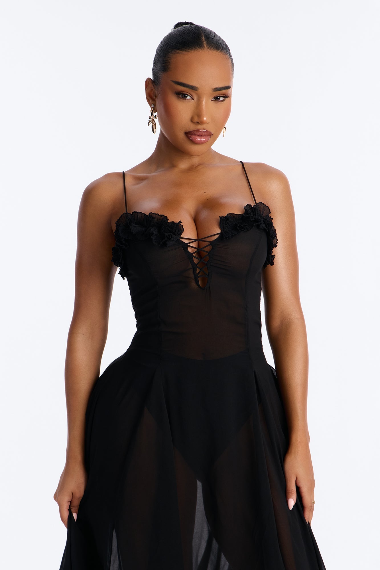 Imara Chiffon Midi Dress - Black