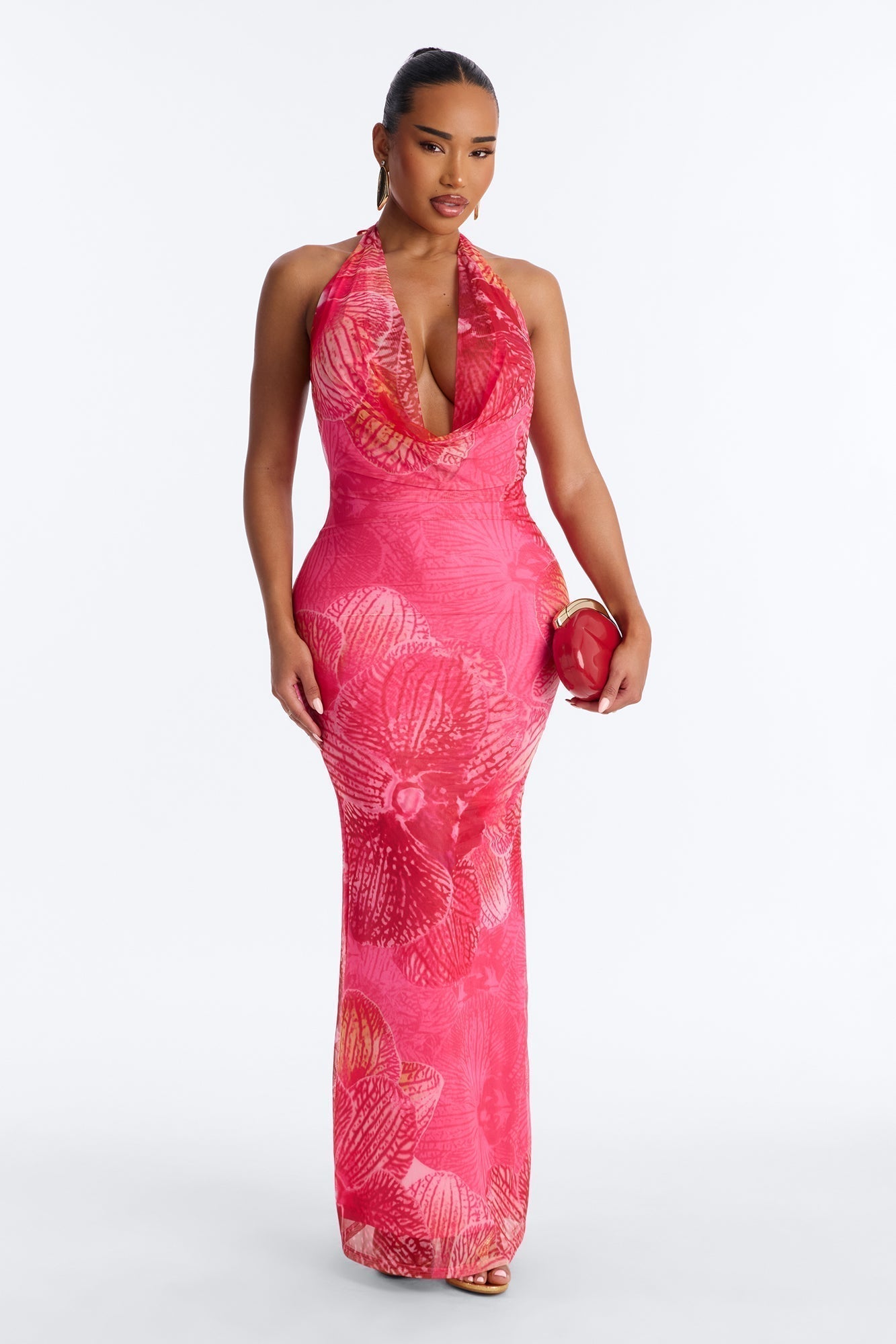 Tropic Muse Halter Mesh Maxi Dress - Pink/combo