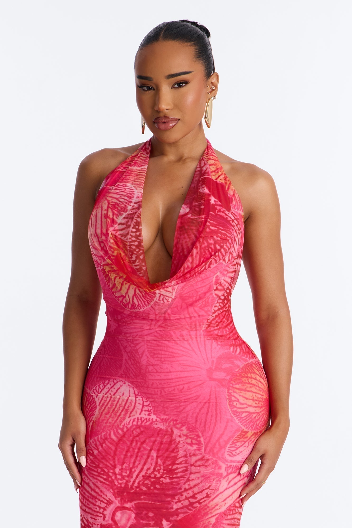 Tropic Muse Halter Mesh Maxi Dress - Pink/combo
