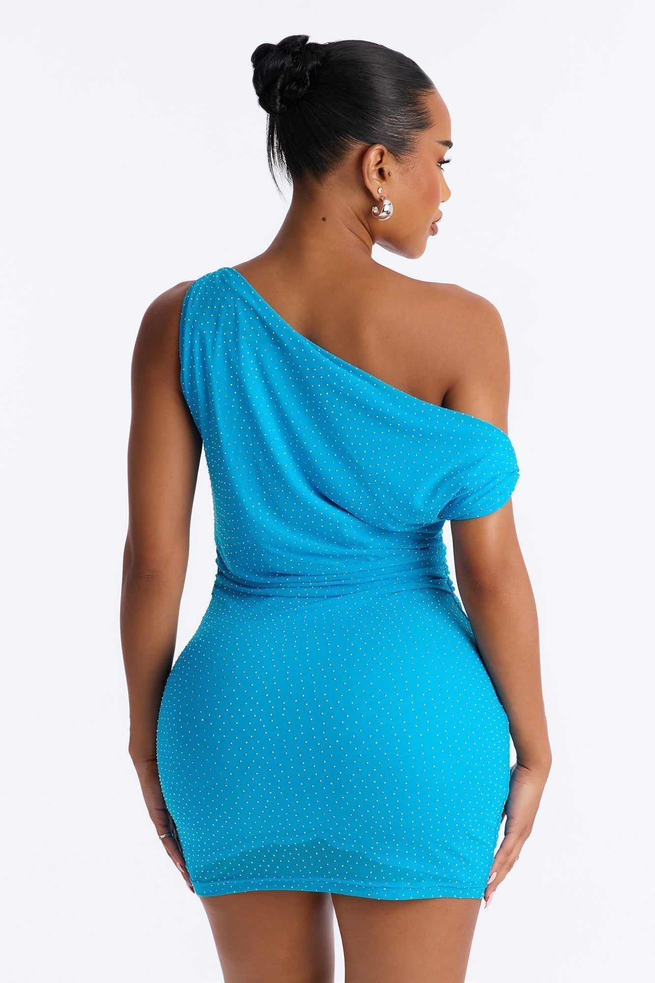 Kinley Embellished Mesh Mini Dress - Aqua
