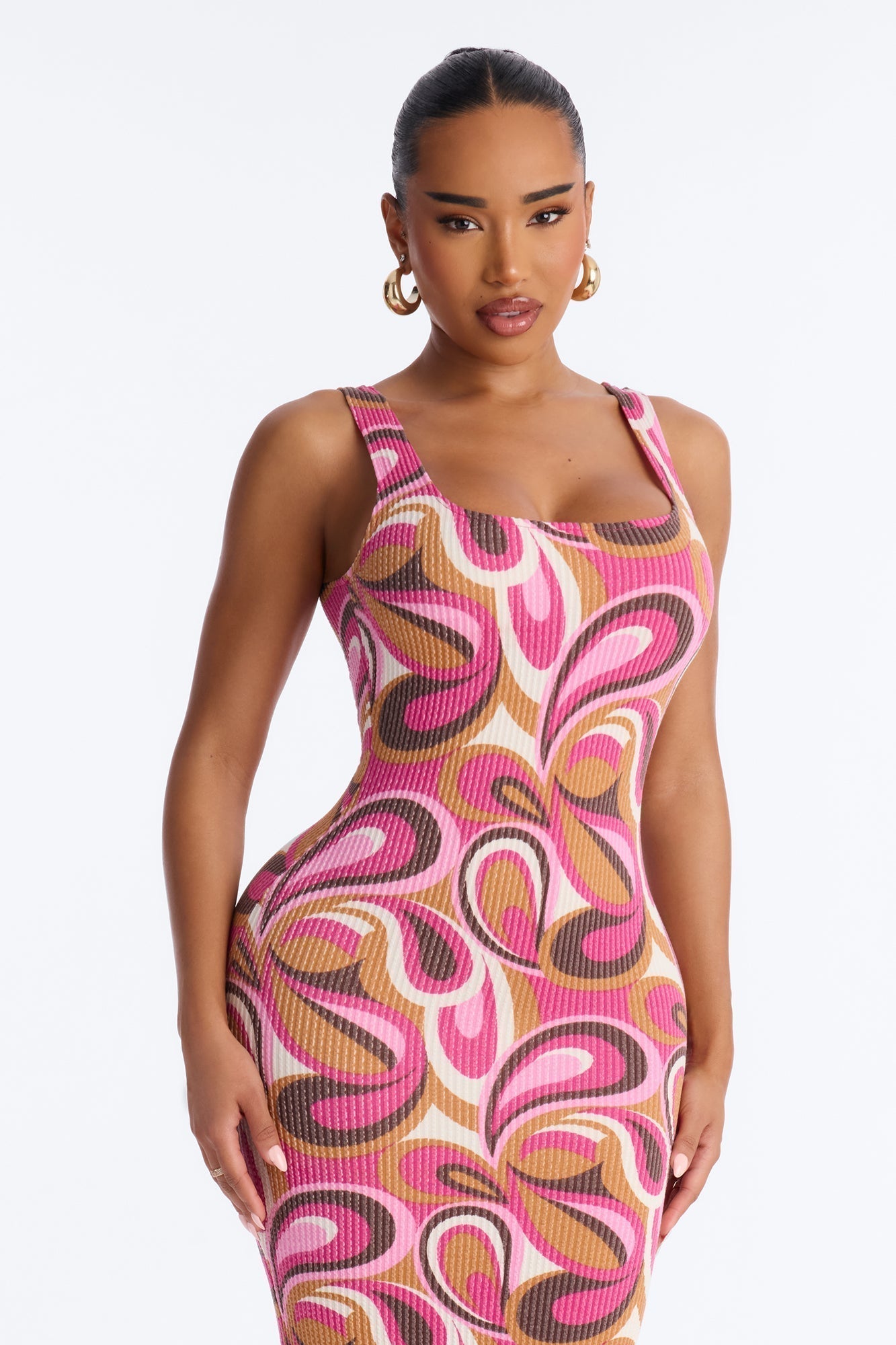 Valentina Ribbed Maxi Dress - Magenta/combo