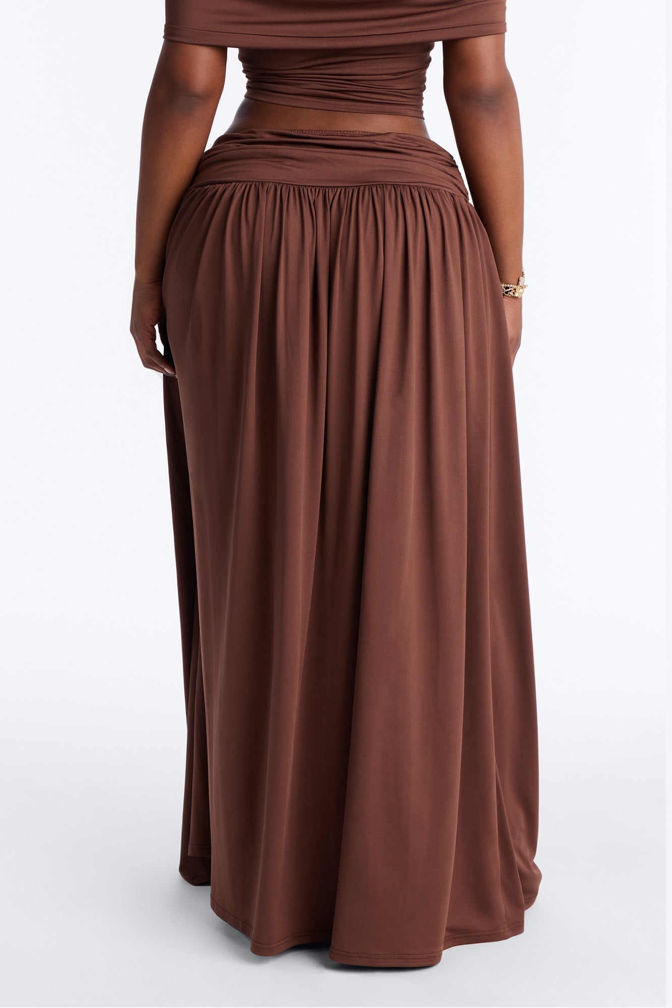 Rae Ruched High Slit Maxi Skirt - Chocolate