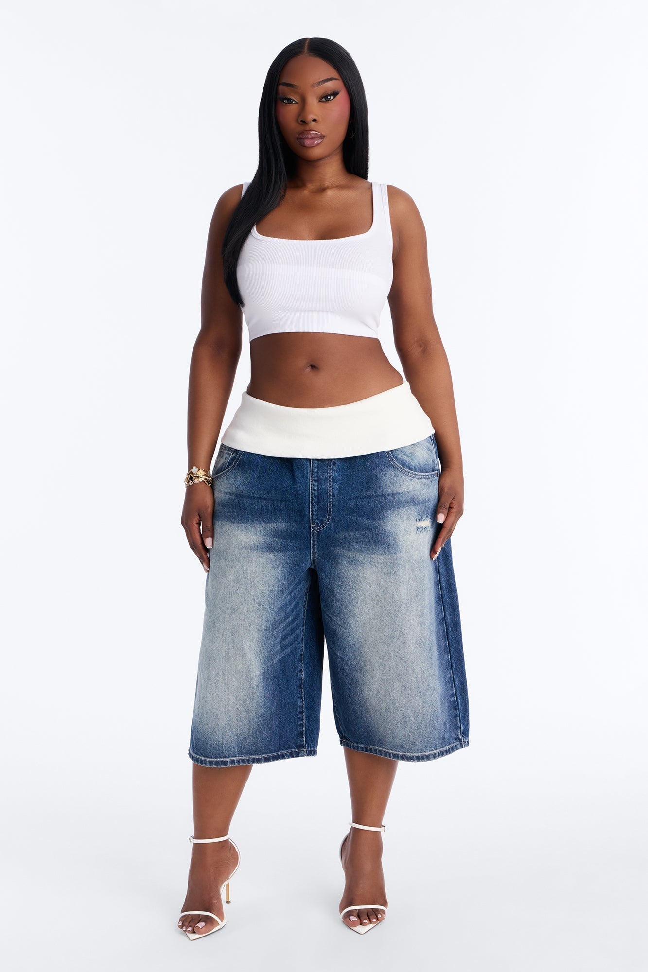 Cyber Crush Foldover Denim Jorts - Dark Wash