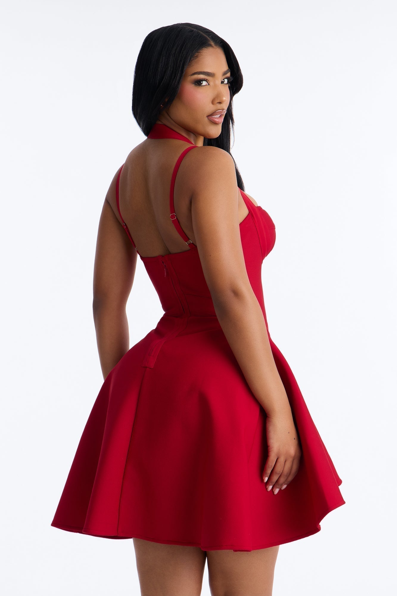 Alondra Asymmetrical Bandage Mini Dress - Red