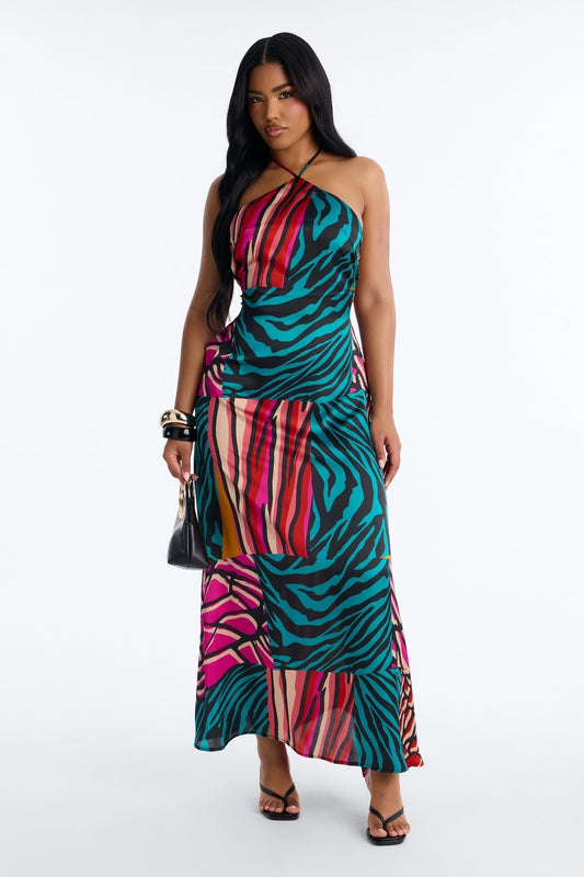 Cabana Cutie Satin Maxi Dress - Teal/combo