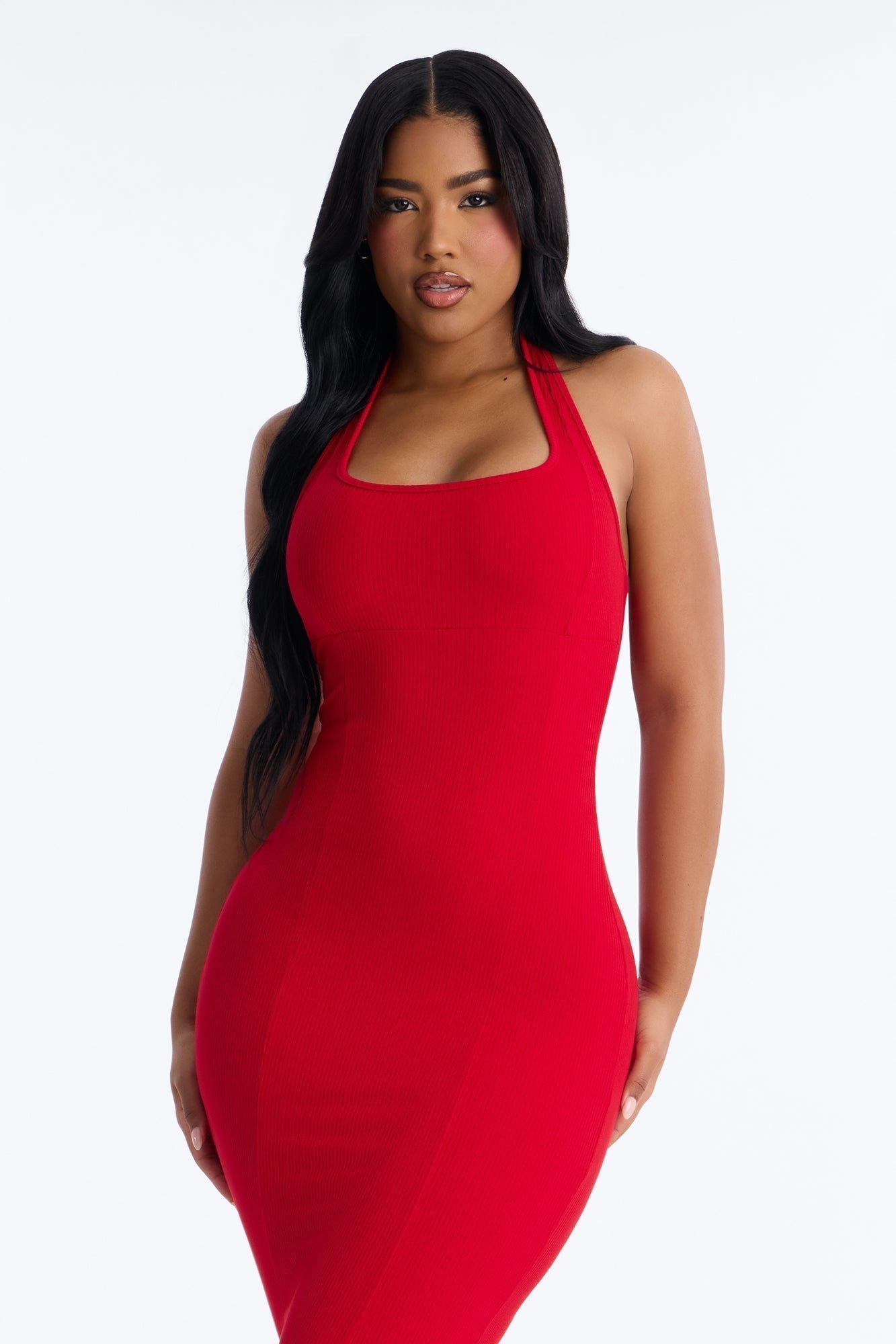 Natalia Halter Snatched Maxi Dress - Red