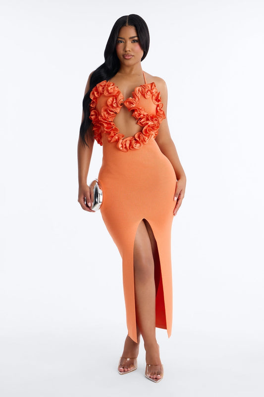 Runaway Ruffle Sweater Maxi Dress - Orange