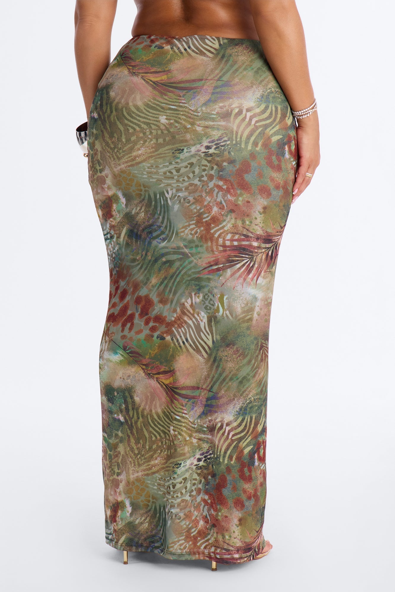 Tropical Bloom Mesh Maxi Skirt - Green/combo