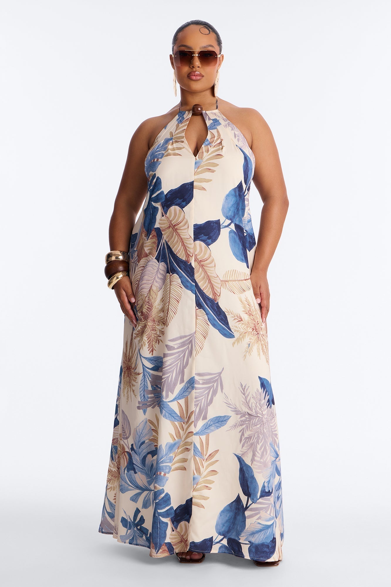 Maui Tropical Keyhole Maxi Dress - Blue/combo