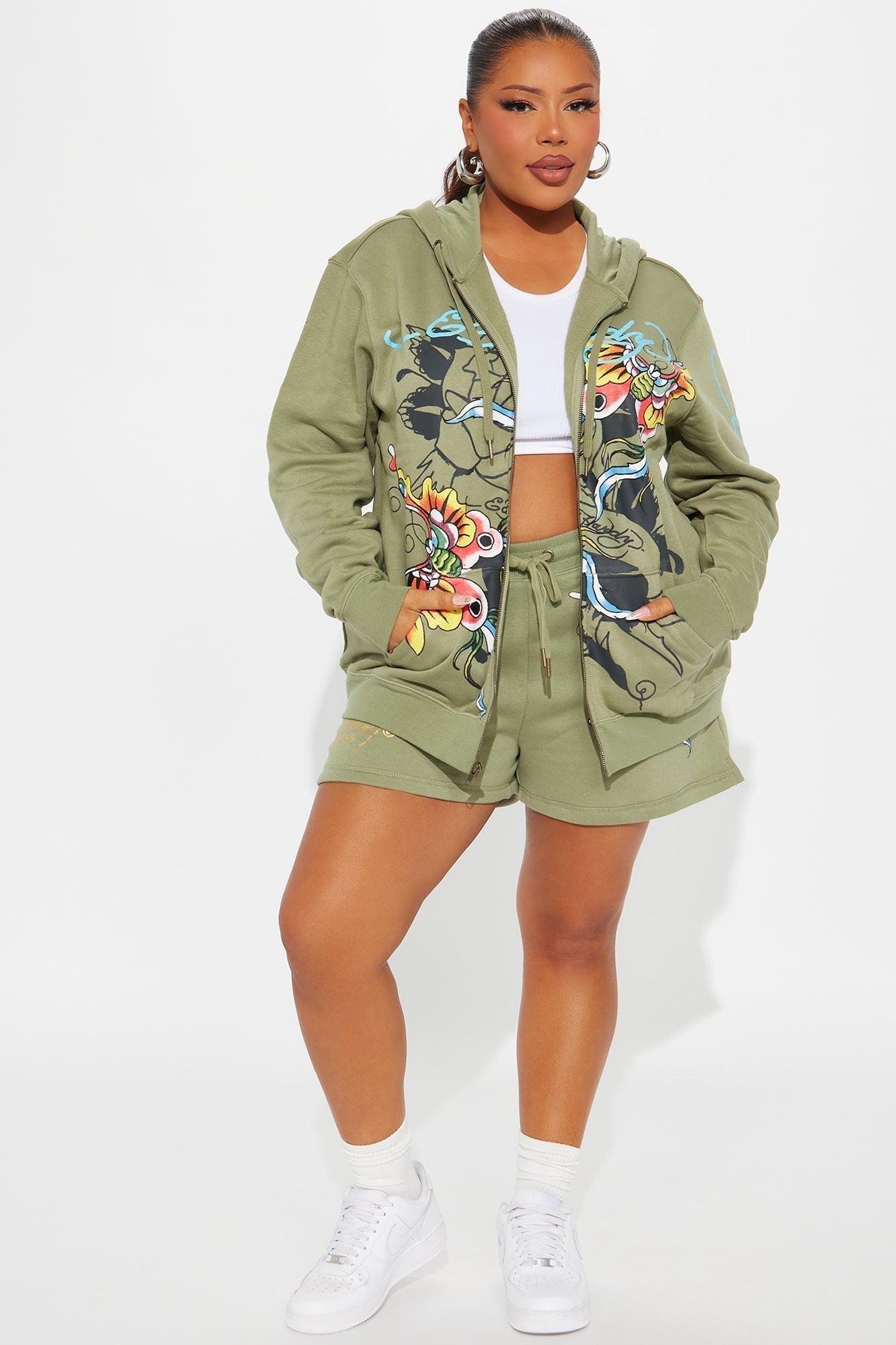 Ed Hardy Butterfly Zip Up Hoodie - Sage