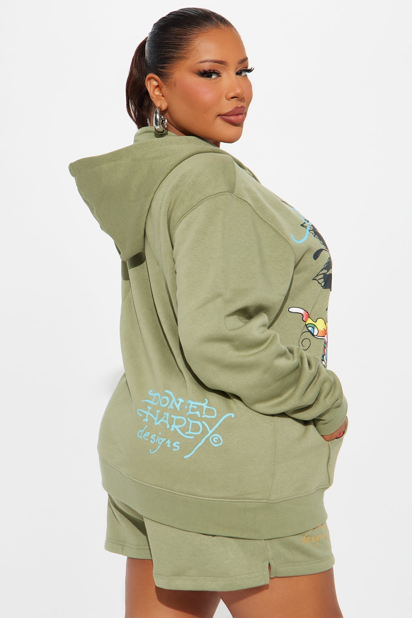 Ed Hardy Butterfly Zip Up Hoodie - Sage