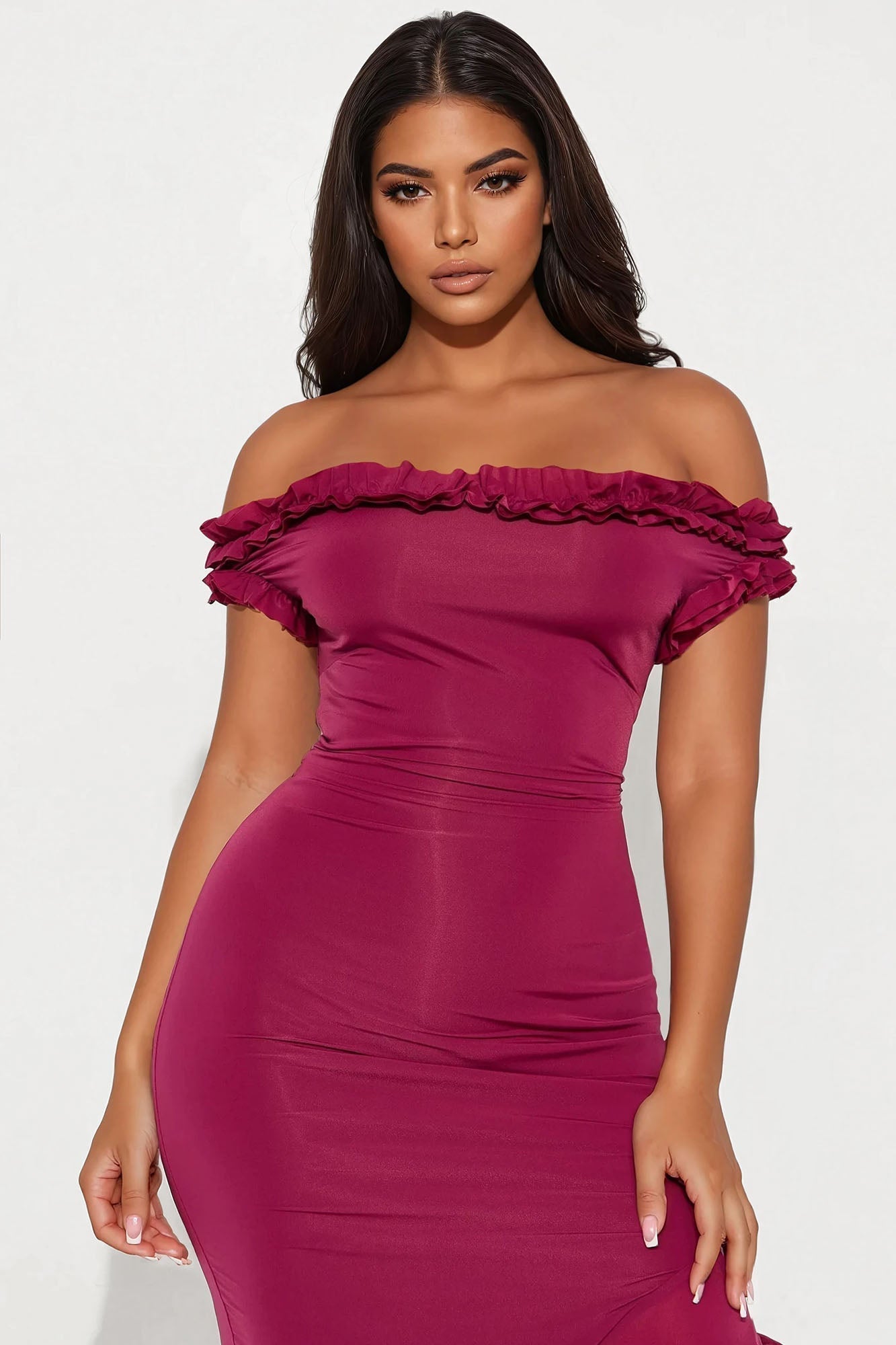 Andrea Ruffle Maxi Dress - Magenta