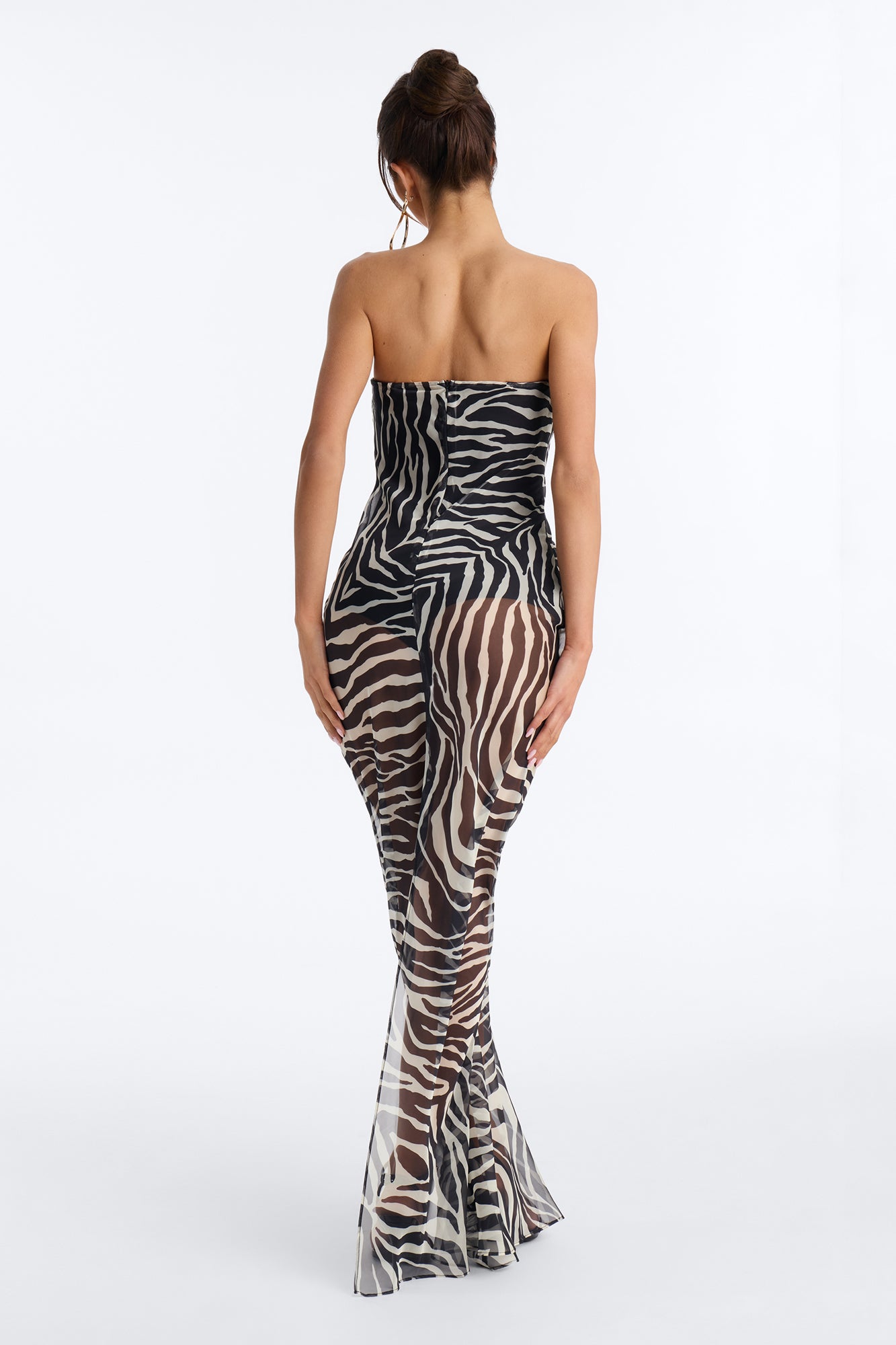 On Read Strapless Chiffon Maxi Dress - Black/White