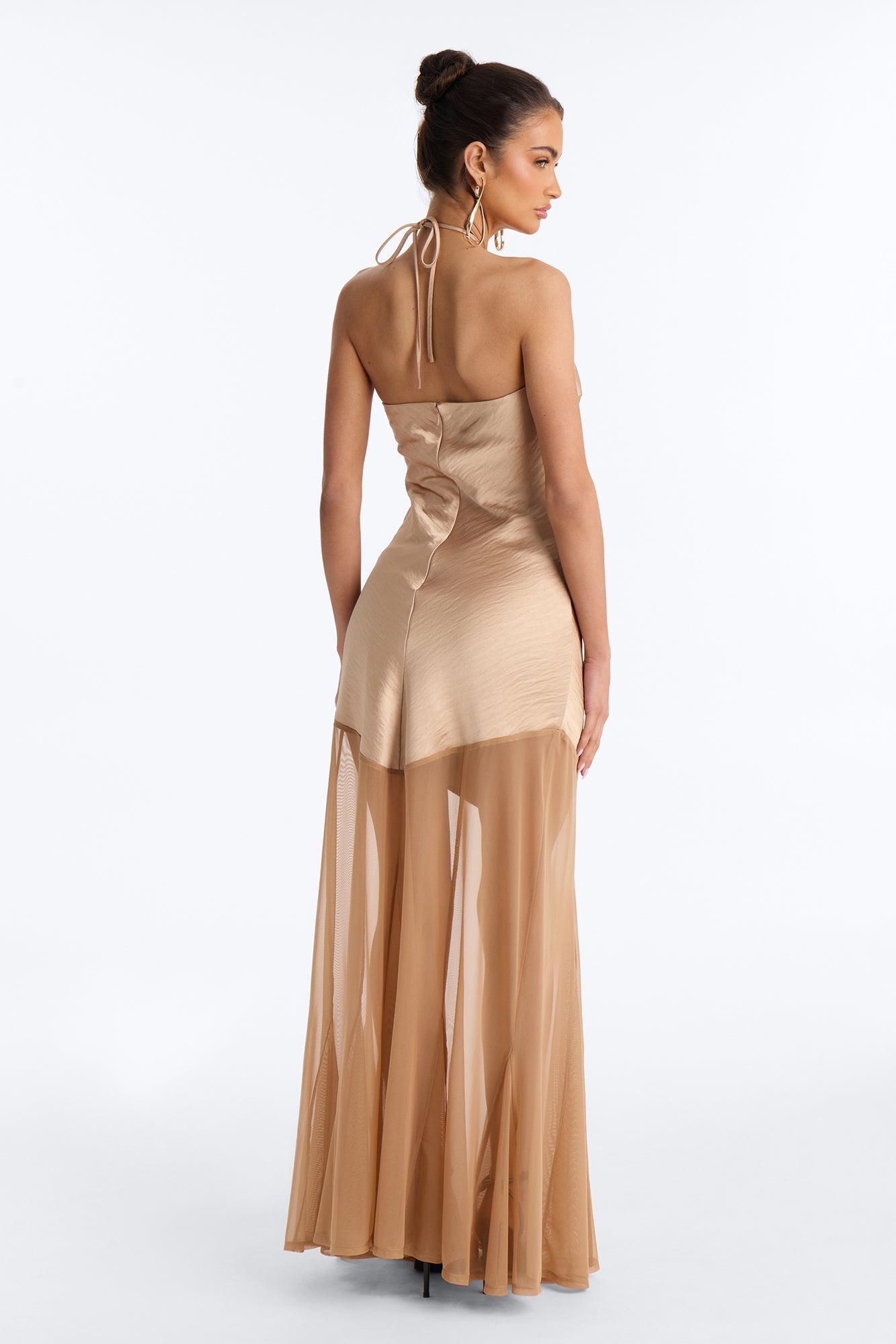 Adina Mesh Satin Maxi Dress - Mocha