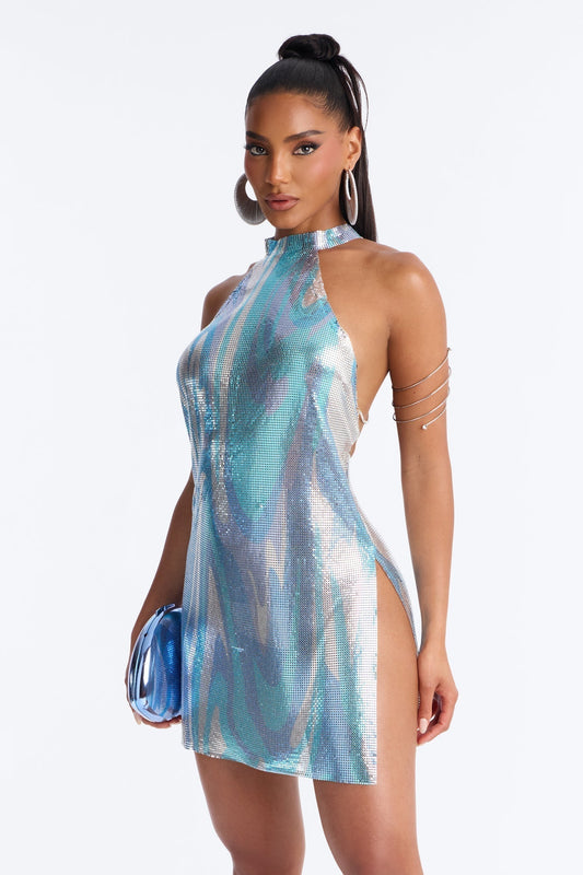 Top Tier Only Chainmail Mini Dress - Blue