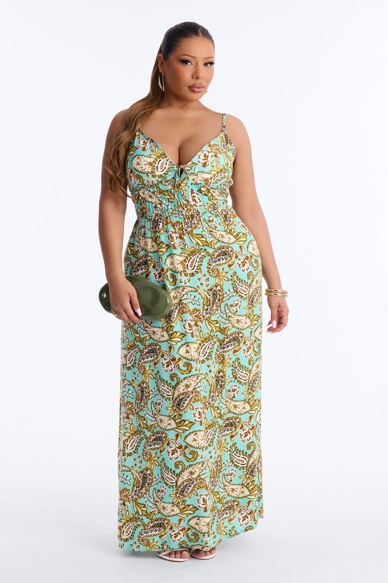 Posie Printed Flowy Maxi Dress - Aqua/Combo