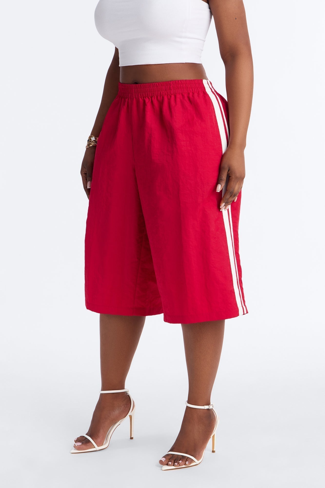 Can't Keep Up Striped Bermuda Track Short - Red/White