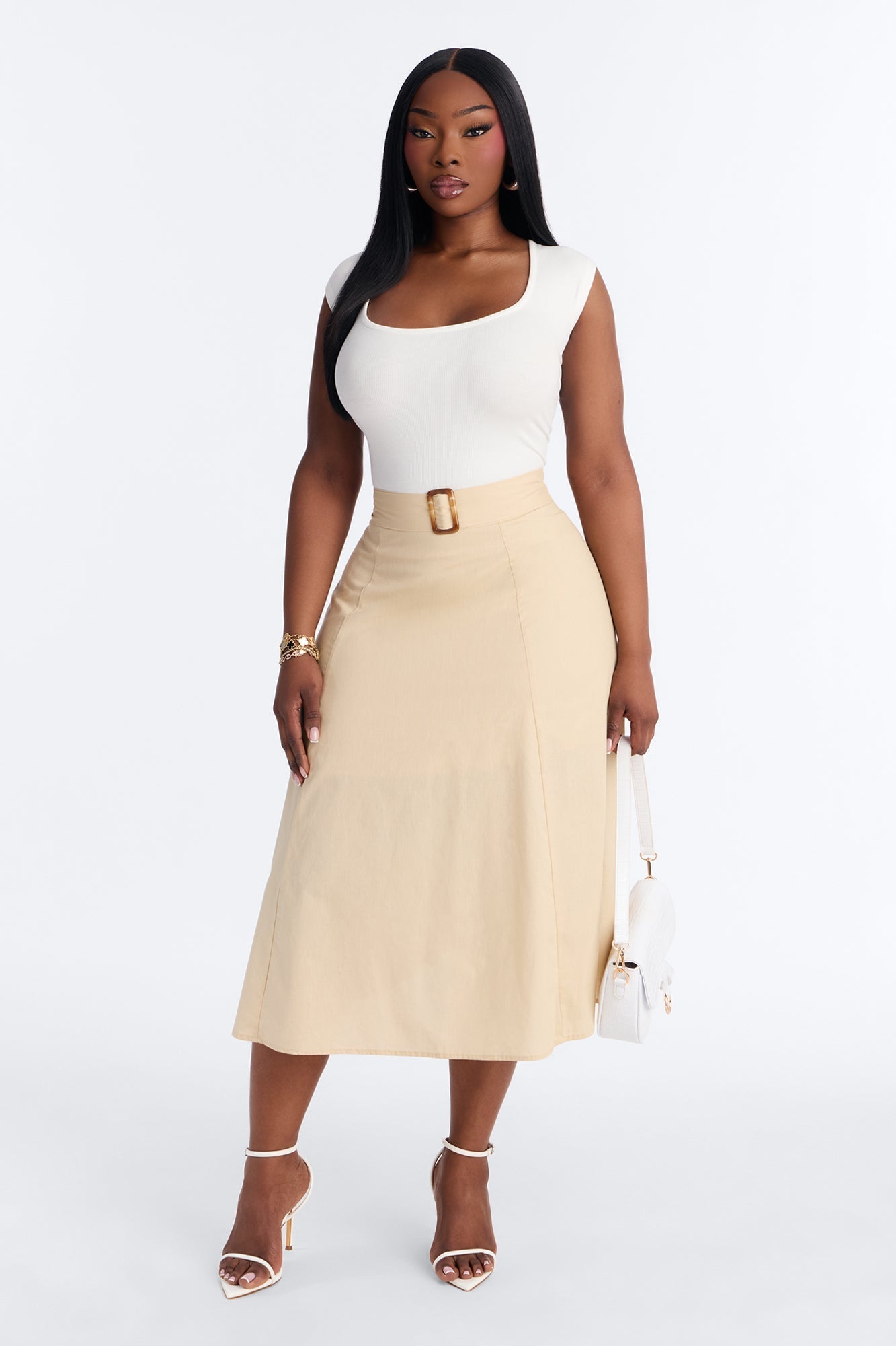 Sandra Contrast Belted Midi Dress - Taupe/combo