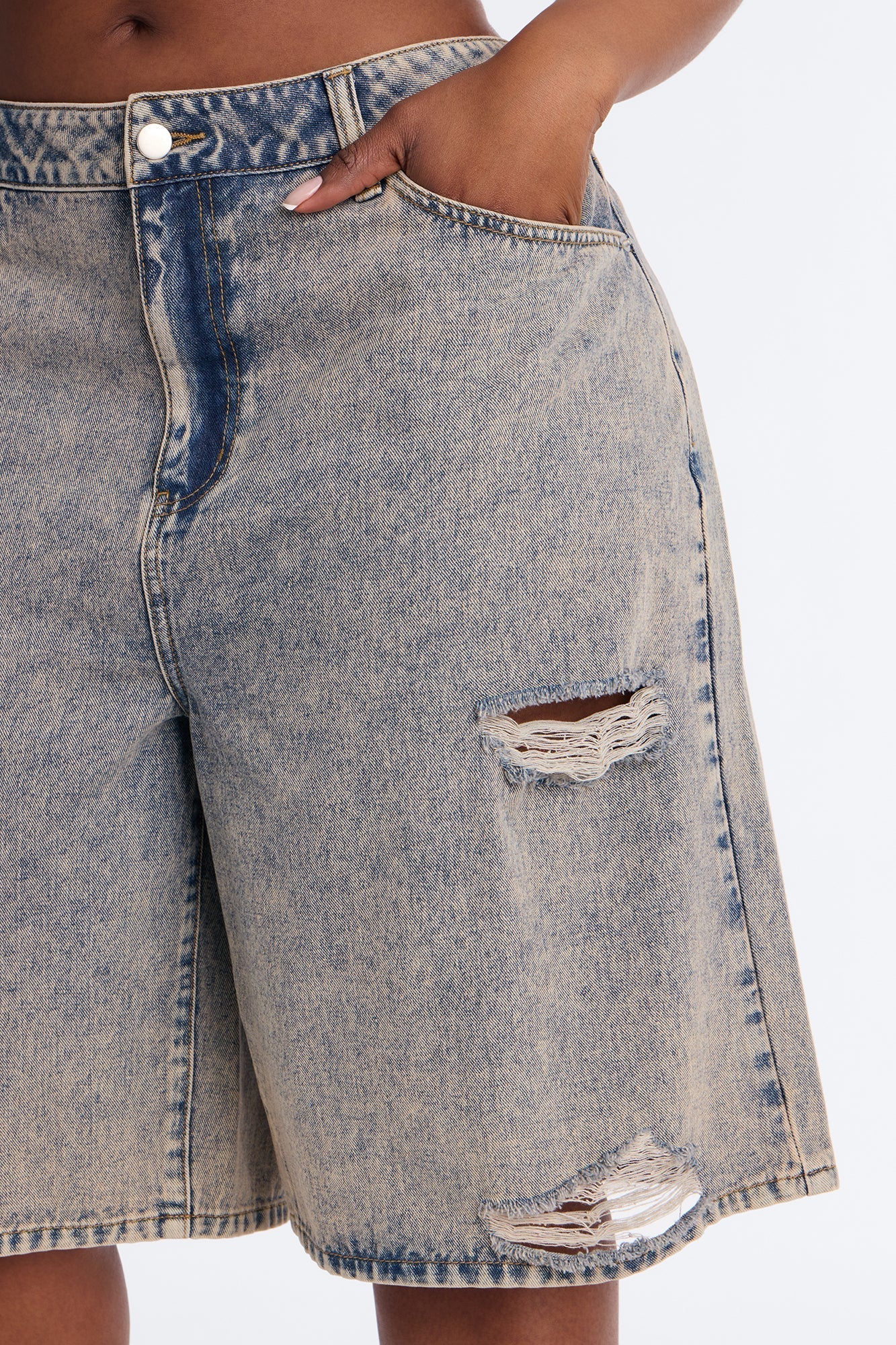 Hunter Ripped Tinted Denim Jorts - Vintage Wash