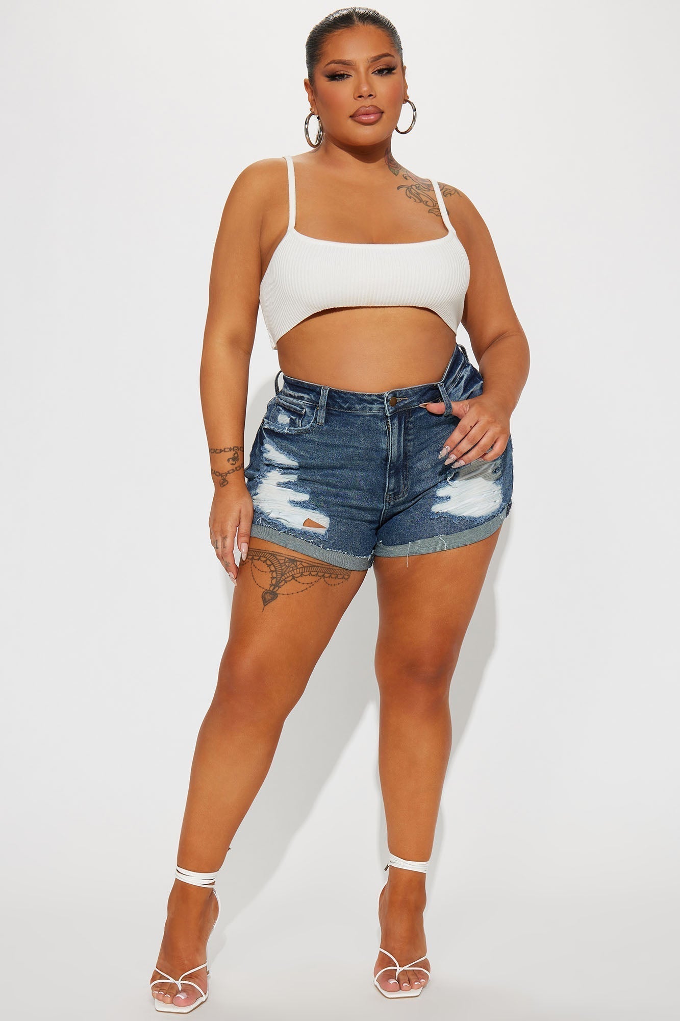 Quiet Quitter Cuffed Denim Shorts - Dark Wash