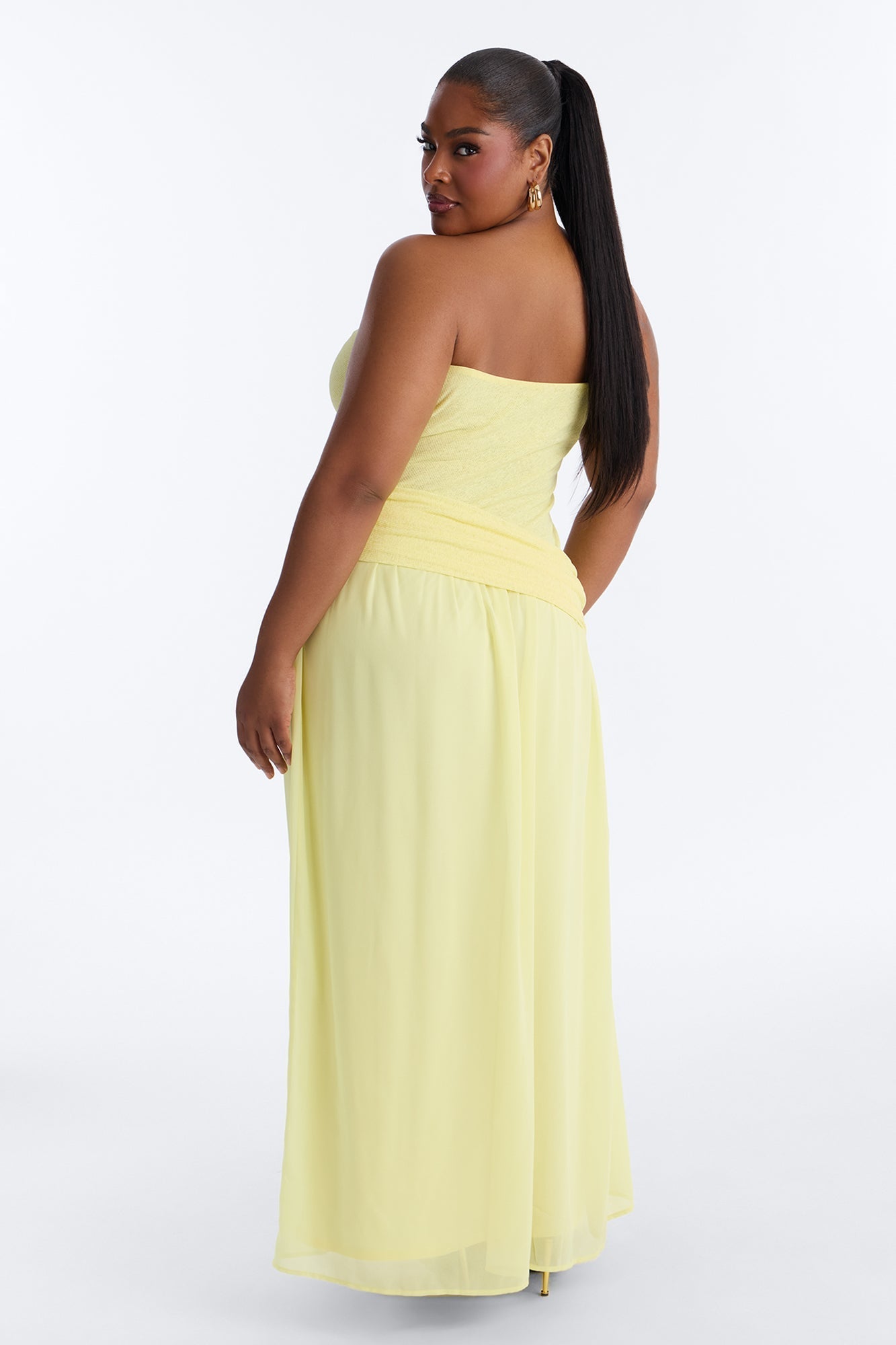 Sadie Ruched Chiffon Maxi Dress - Yellow
