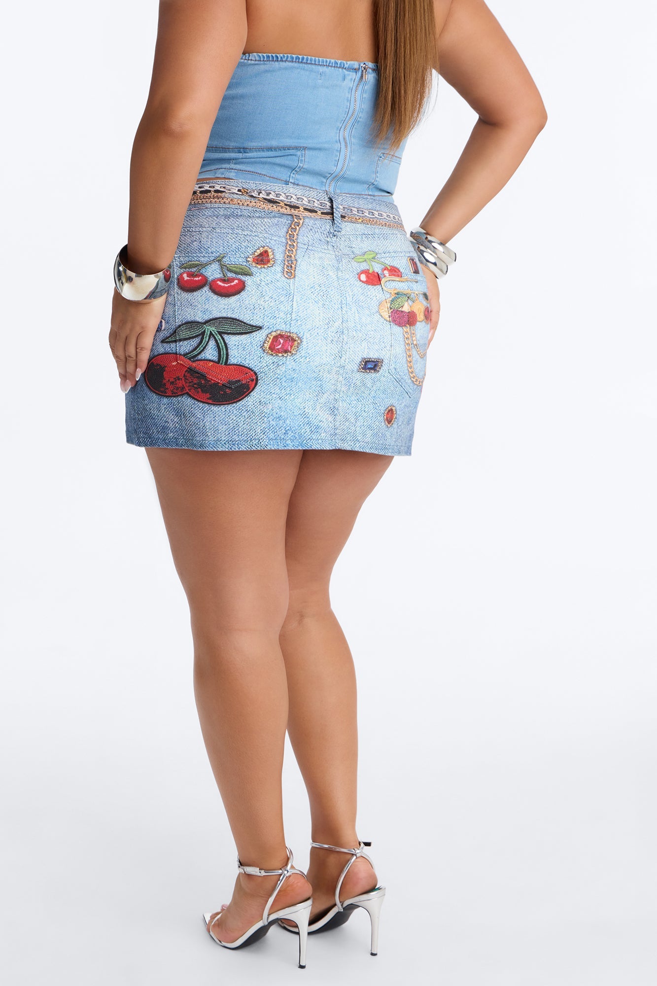 Cherry Delight Printed Twill Mini Skirt - Blue/combo