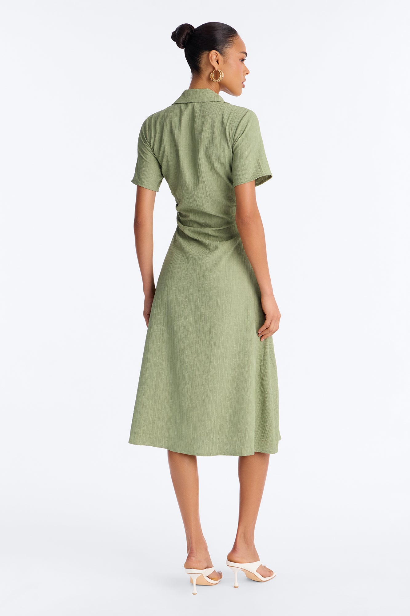 Carmen Ruched Shirt Midi Dress - Olive