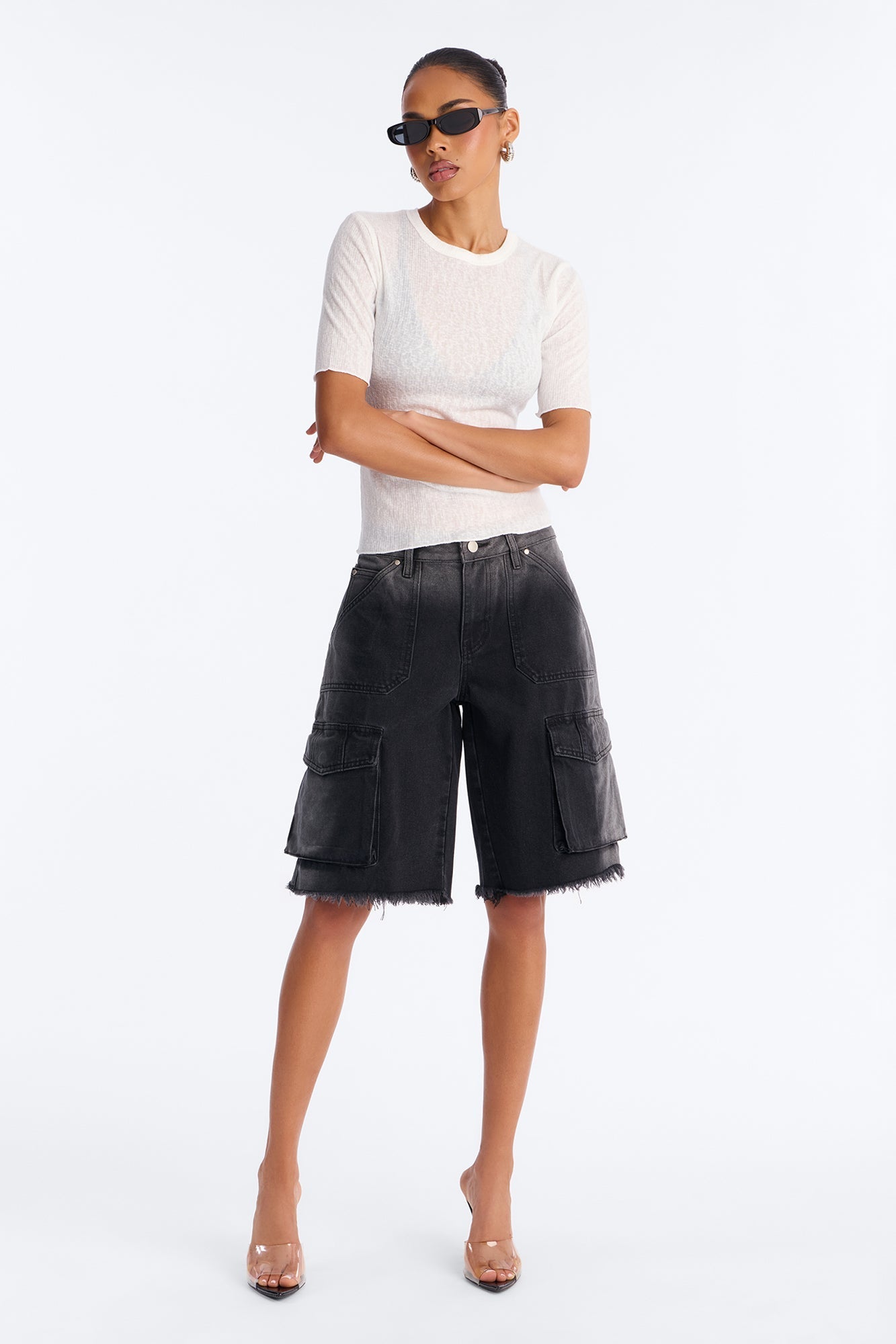 Overcast Cargo Denim Jorts - Black Wash