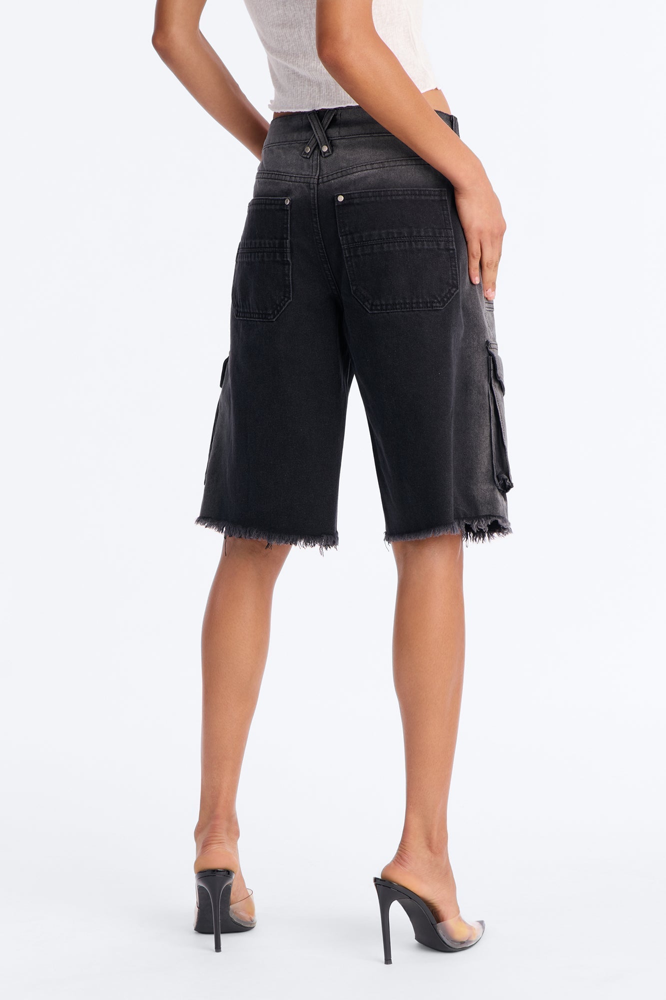 Overcast Cargo Denim Jorts - Black Wash