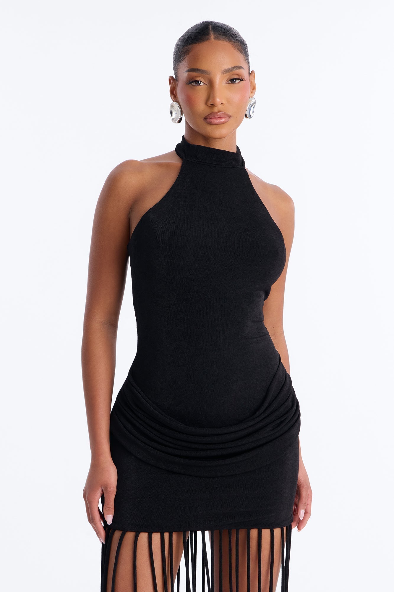 Rosalie Fringe Trim Maxi Dress - Black