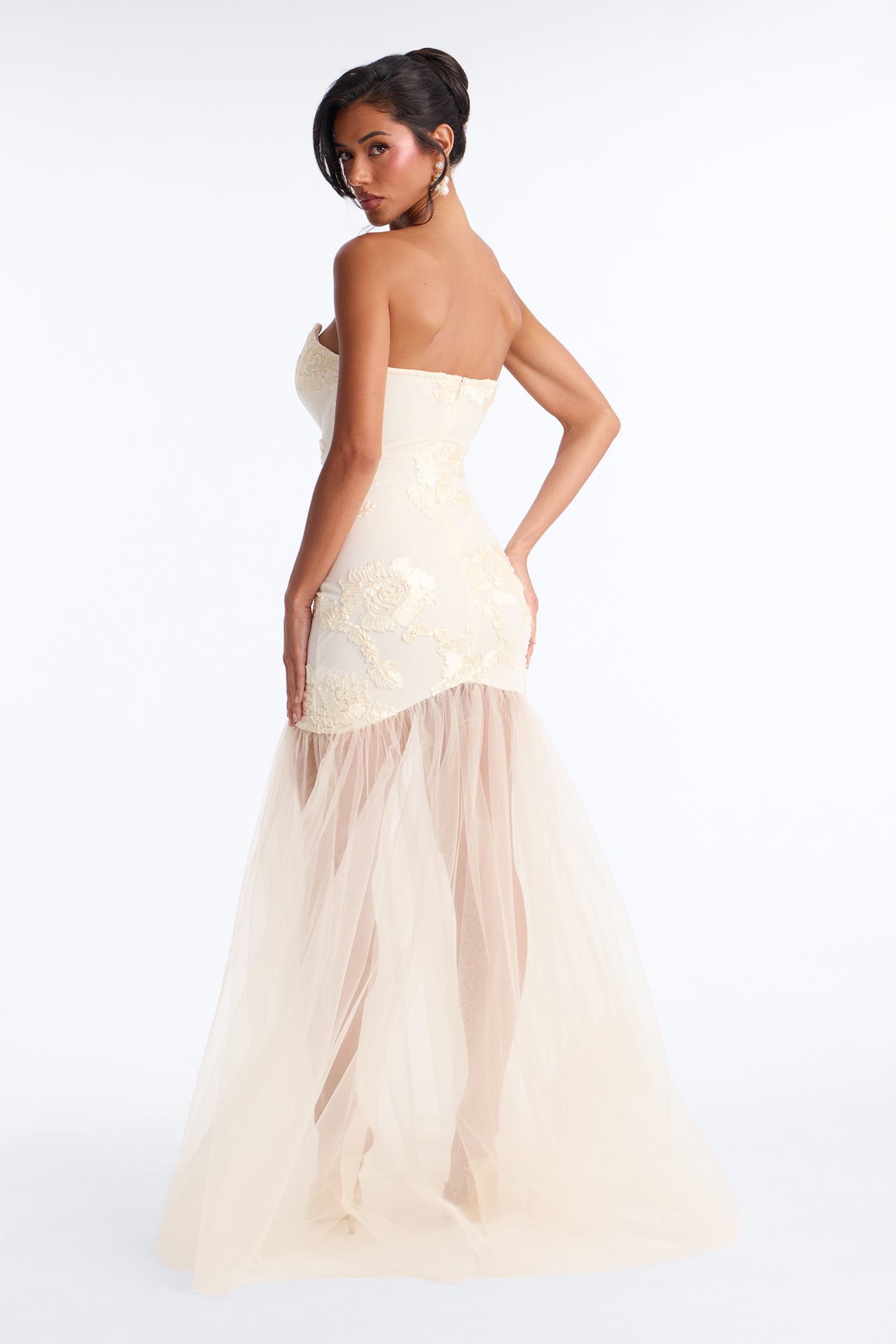 Elena Embroidered Mermaid Gown - White