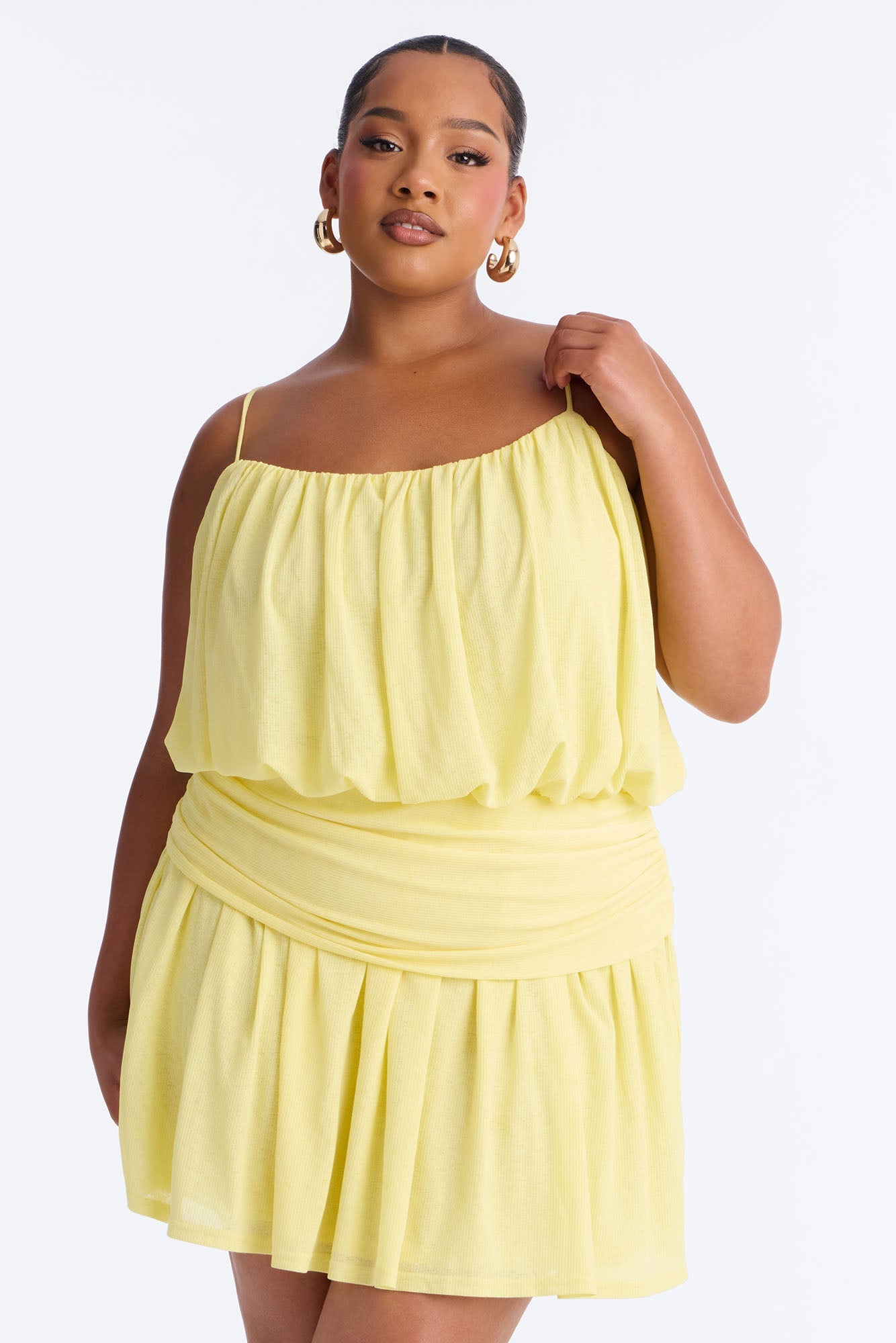 Luna Spaghetti Strap Textured Mini Dress - Yellow