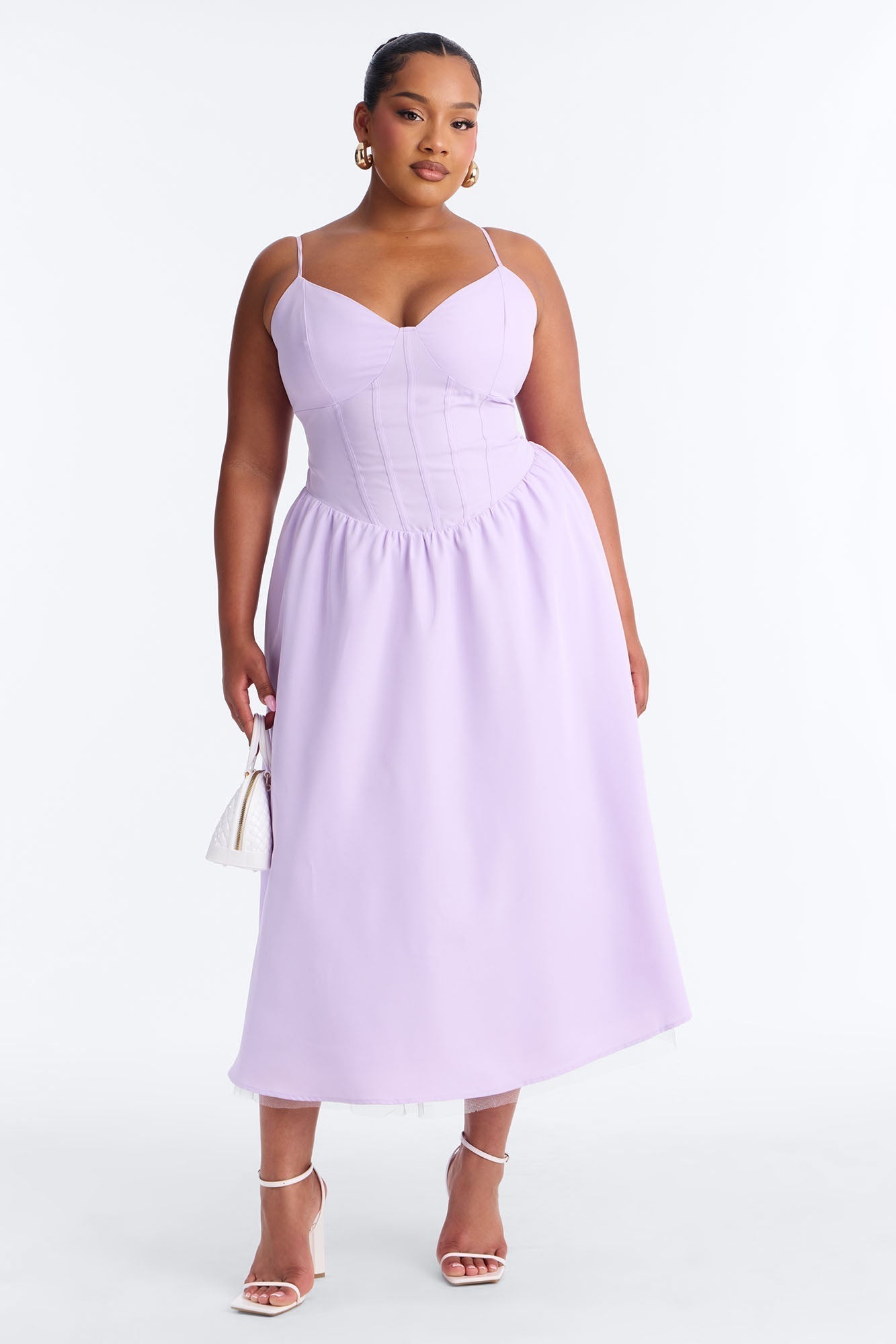 Flora Lace Up Midi Dress - Lavender