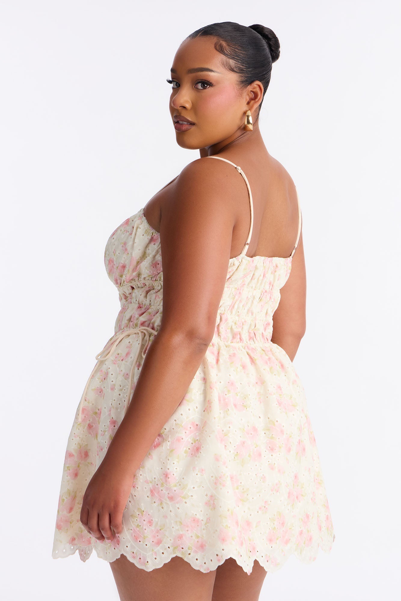 Skylar Floral Eyelet Mini Dress - Cream/combo