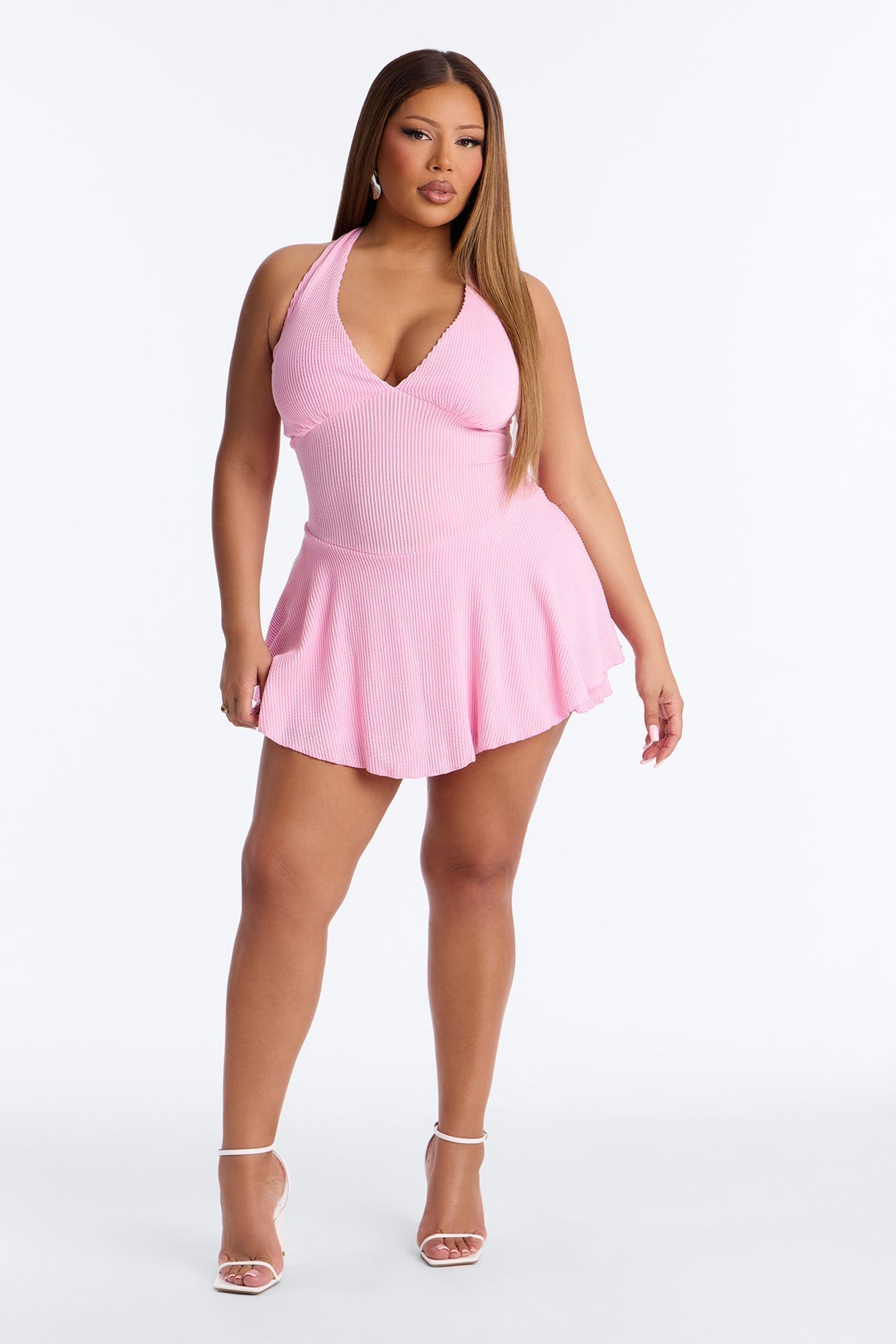 Kamryn Halter Ribbed Mini Dress - Pink