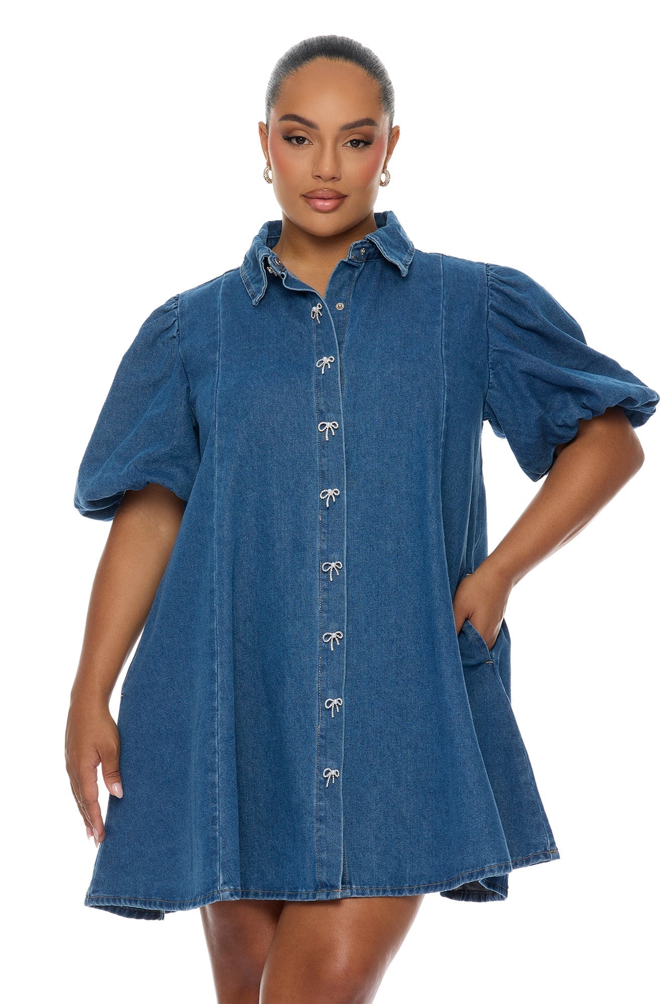 Maribella Denim Mini Dress - Medium Wash